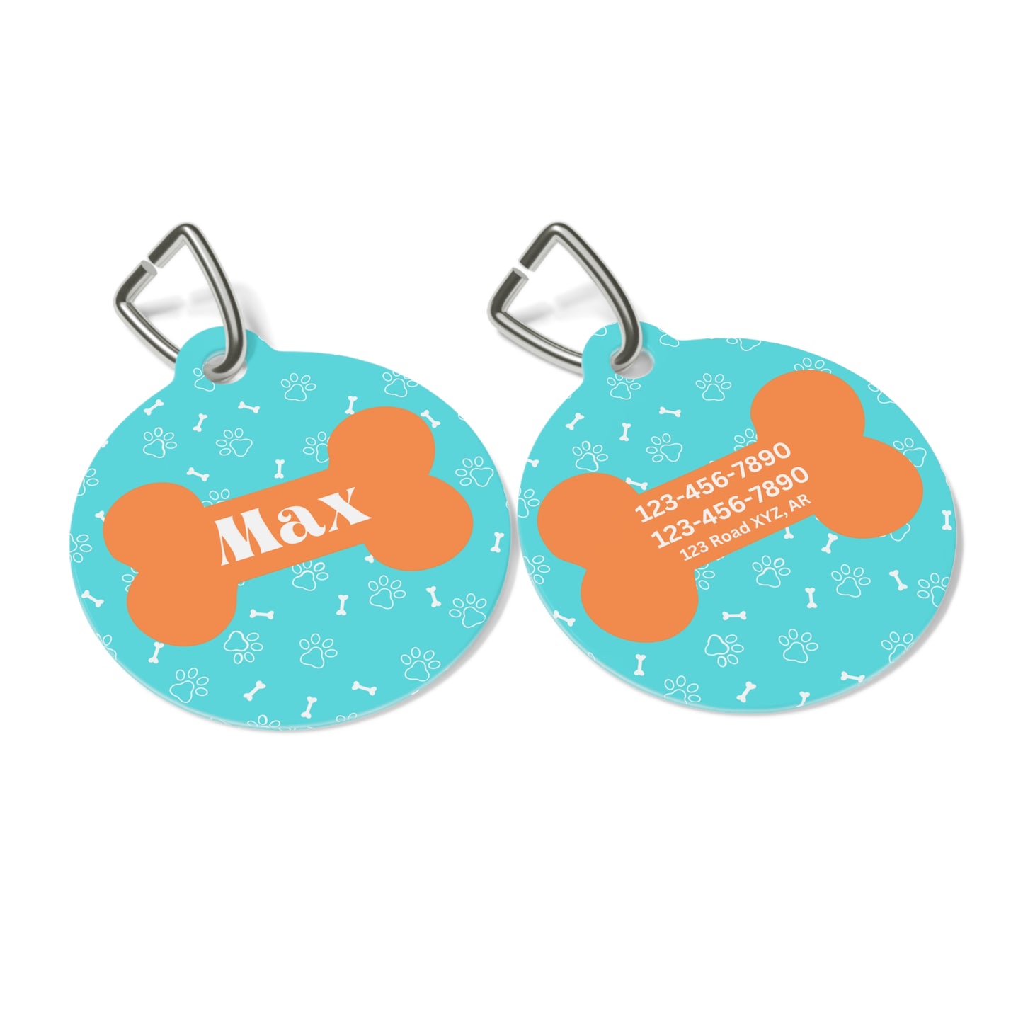 Dog Bone Pattern in Aqua and Orange Pet Tag