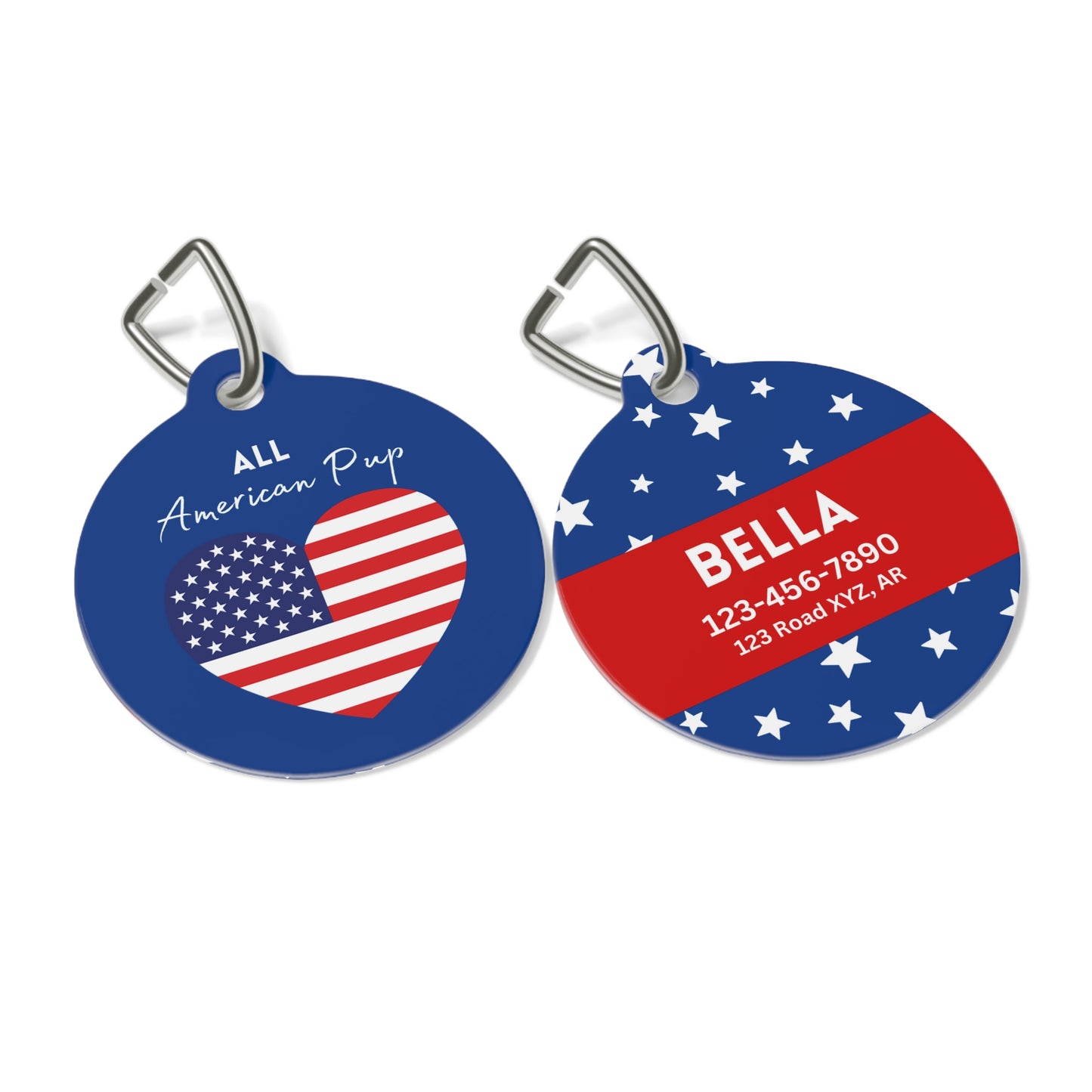 Pet Tag -All American Pup Heart Shaped American Flag Design