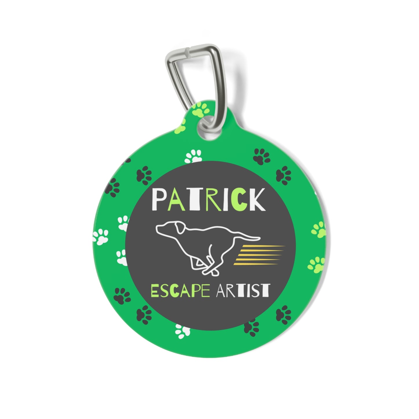 Pet Tag - Funny Dog Tag with 'Escape Artist' Text and Running Dog Design