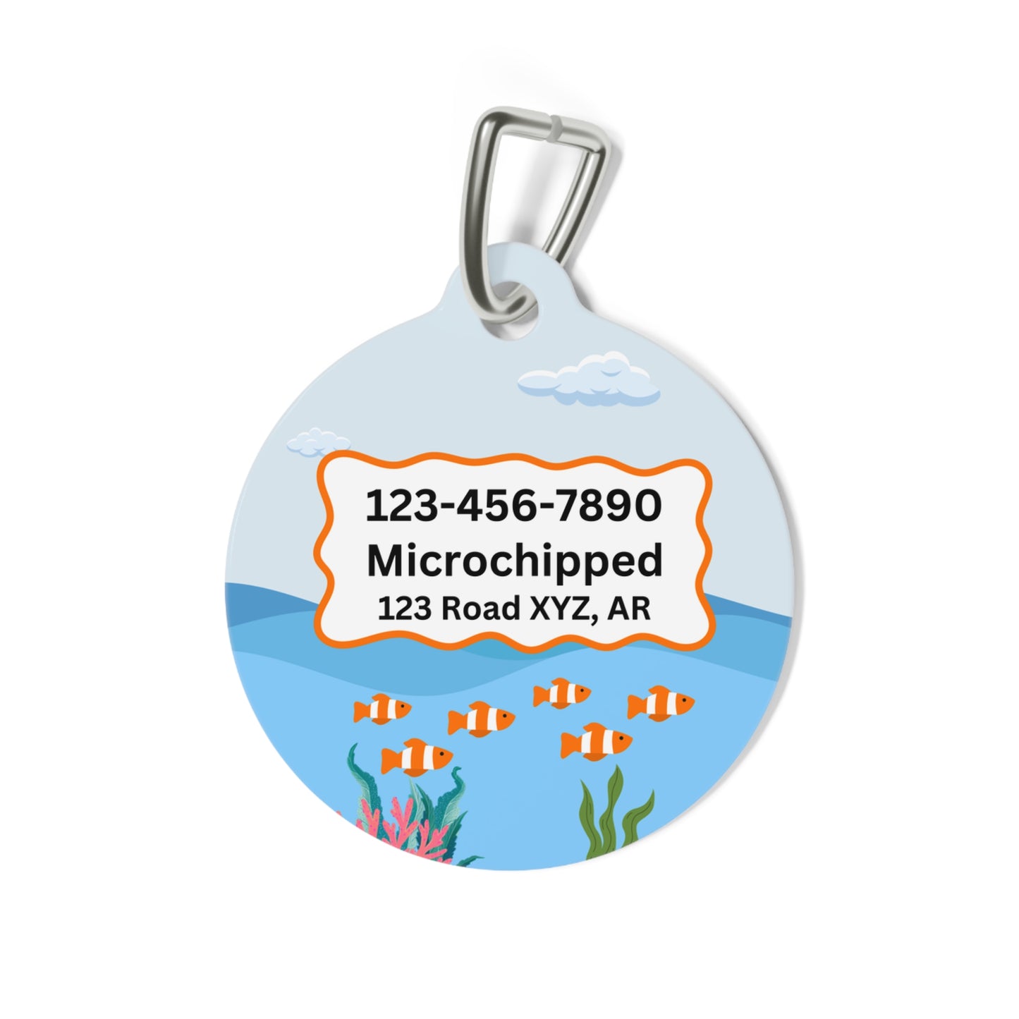 Pet Tag - Funny Cat Id Tag with Floating Cat in Sea Design