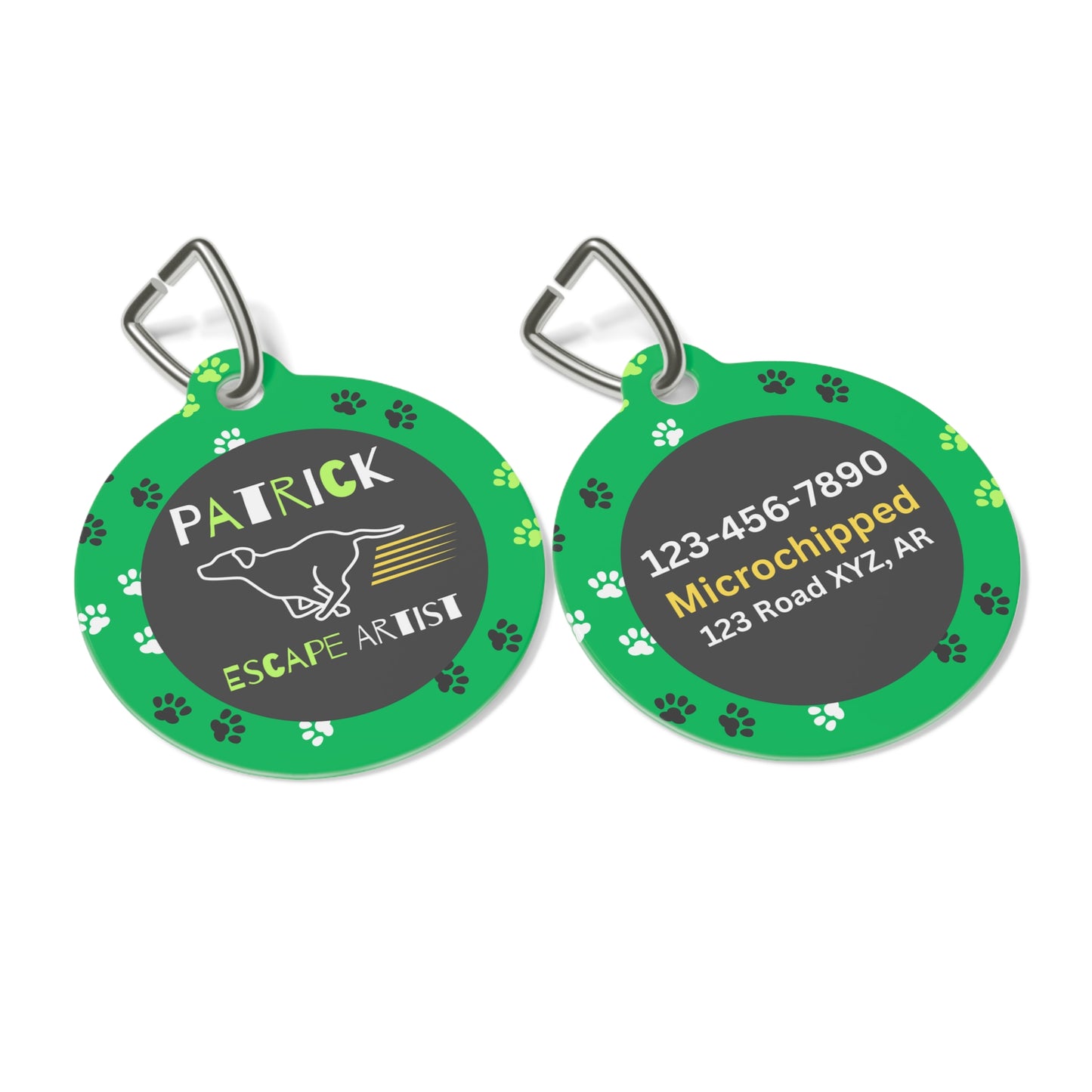 Pet Tag - Funny Dog Tag with 'Escape Artist' Text and Running Dog Design