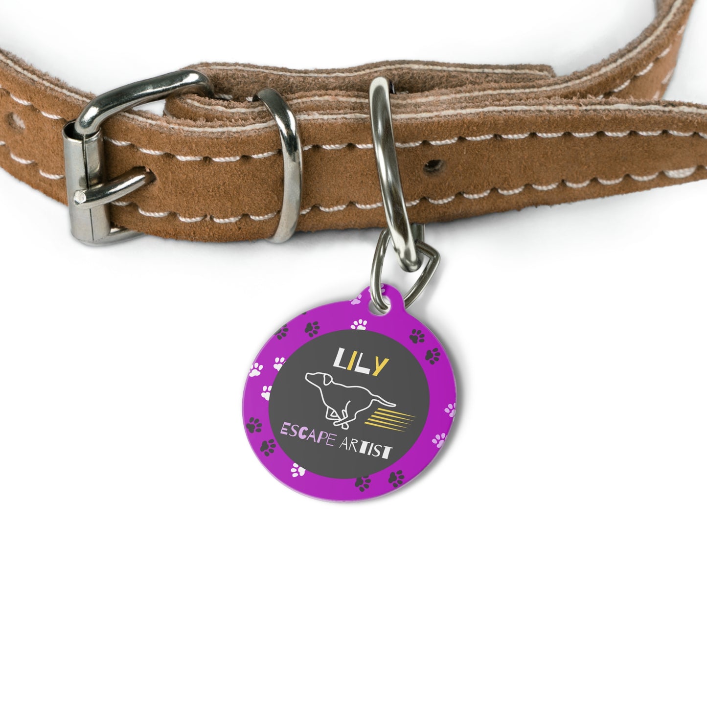Pet Tag - Escape Artist in Purple