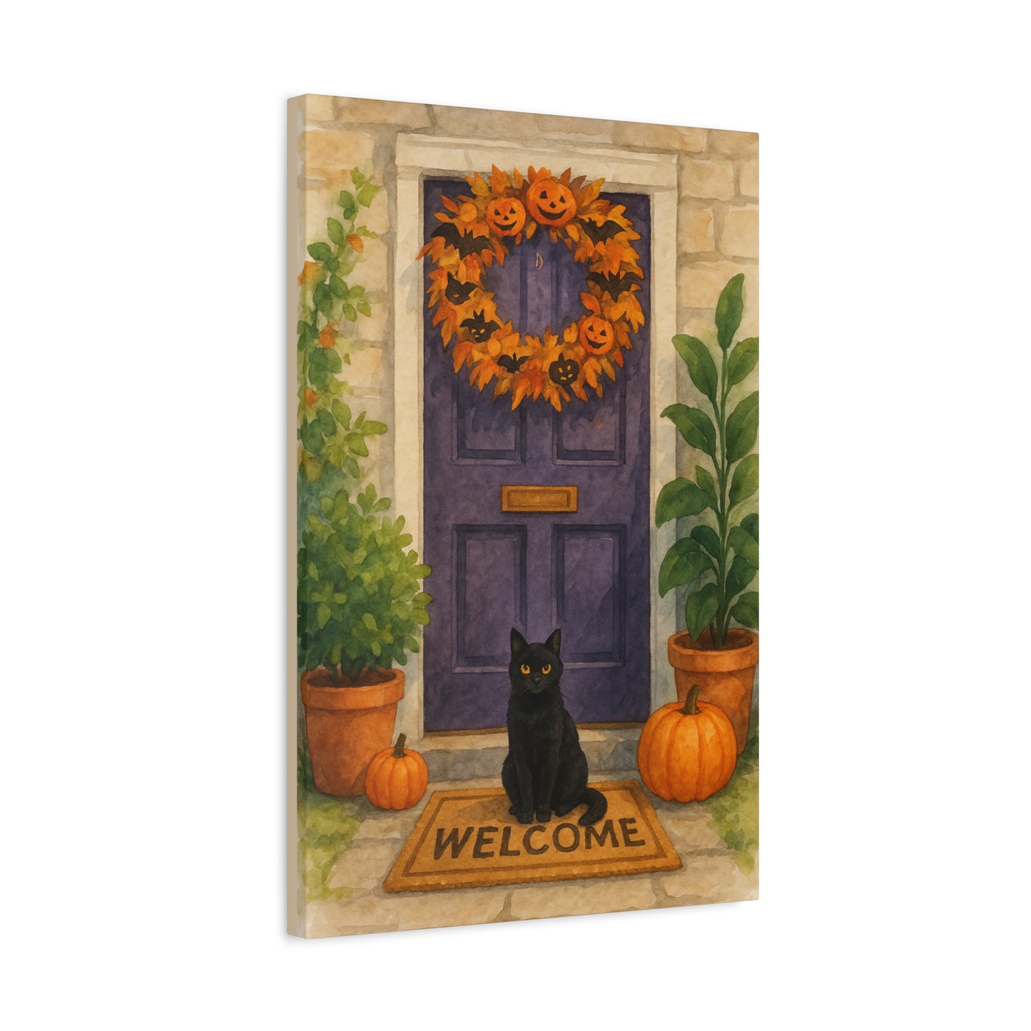 Halloween Black Cat Welcome Entrance - Canvas Wall Art