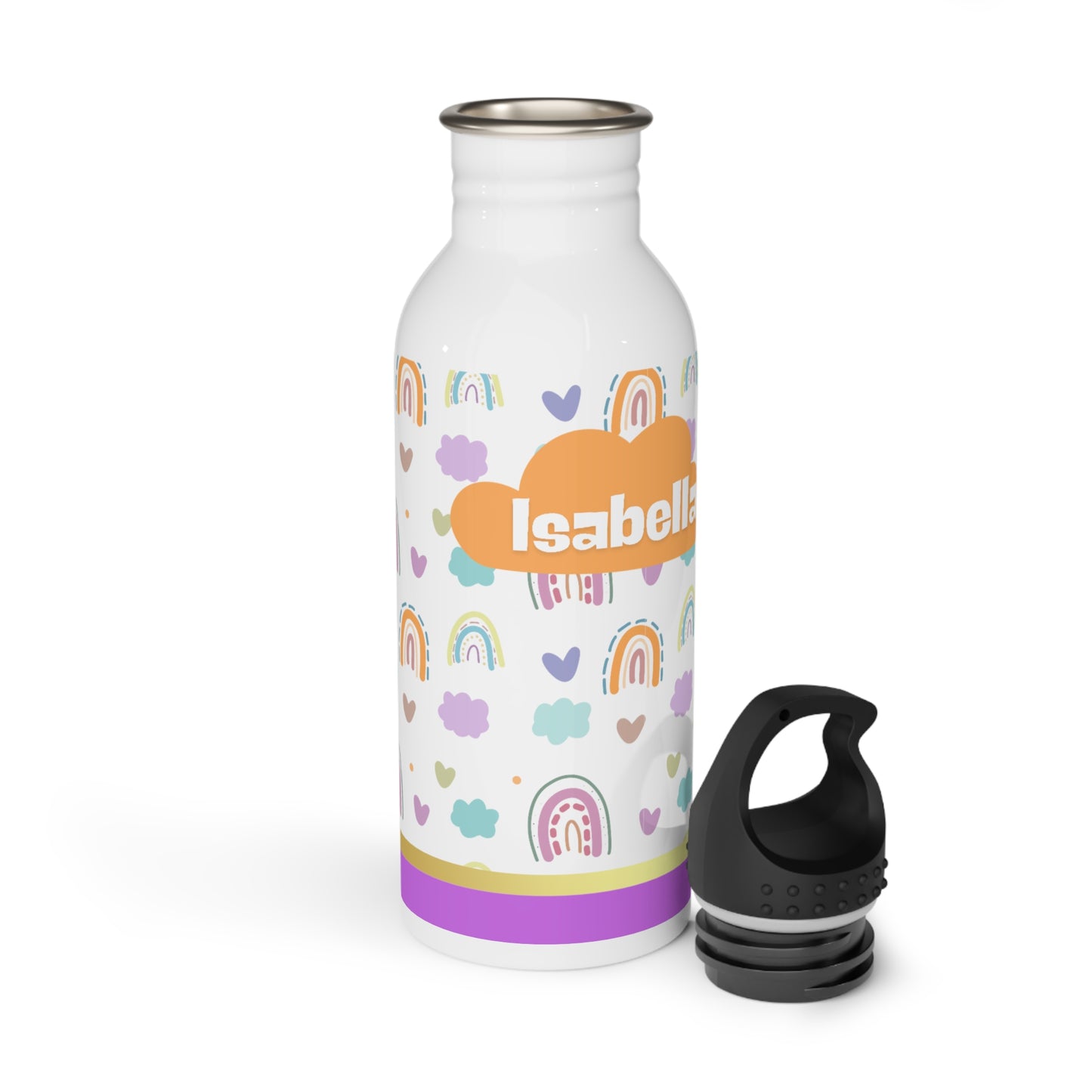 Personalized Water Bottle with Rainbows 20oz