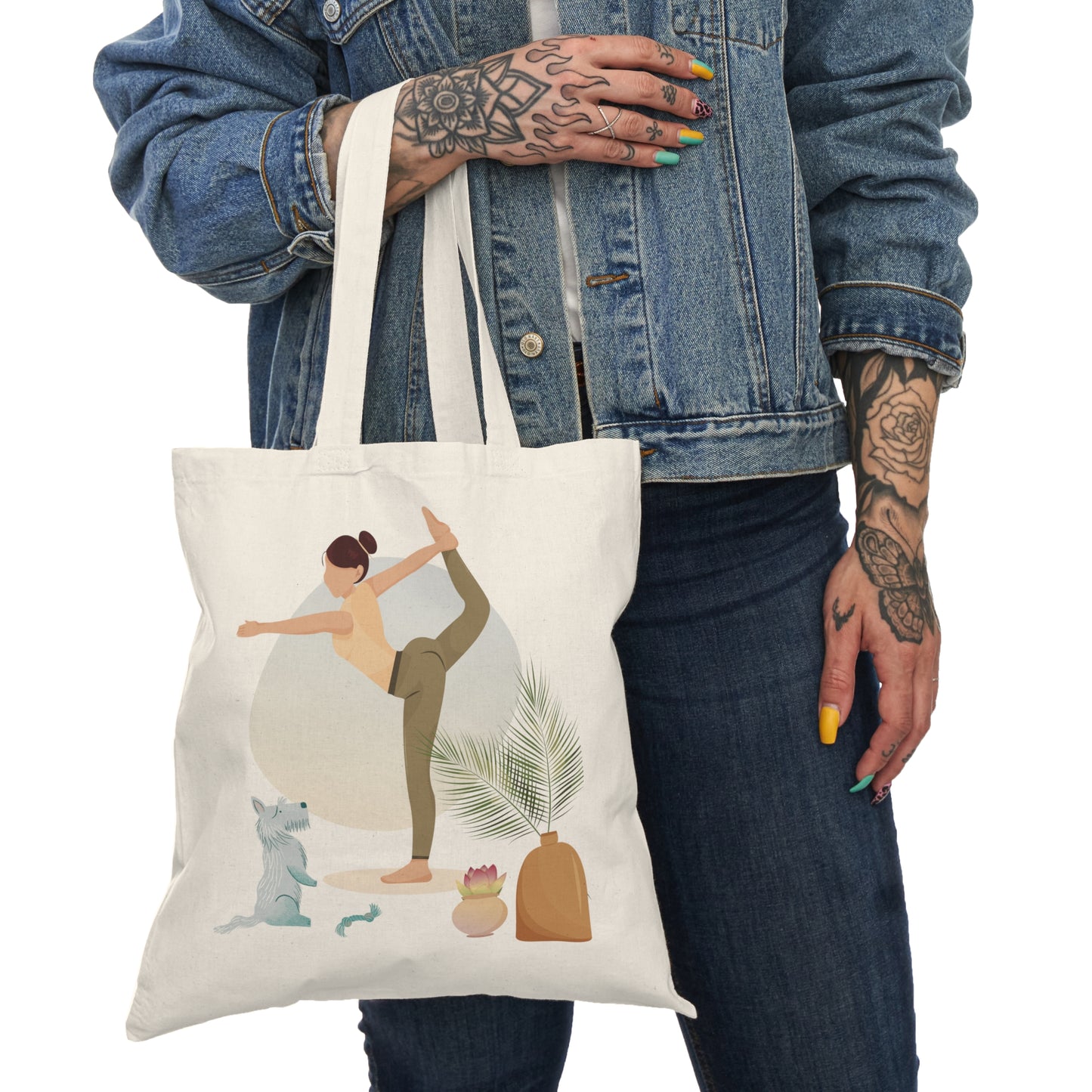 Yoga Girl and dog Natural Cotton Tote Bag, Pet Owner Gift, Yoga gift, Cat Lover, Animal Lover