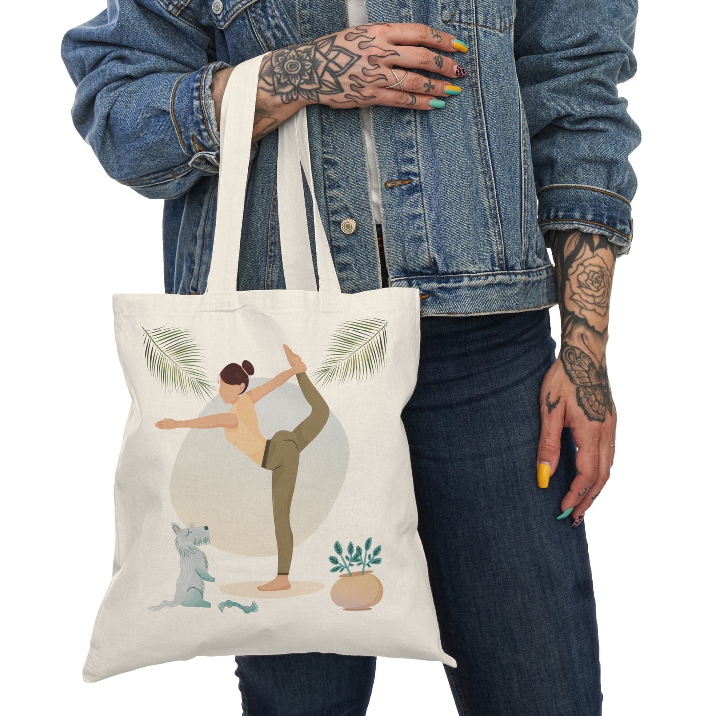 Yoga Girl and dog Natural Cotton Tote Bag, Pet Owner Gift, Yoga gift, Cat Lover, Animal Lover