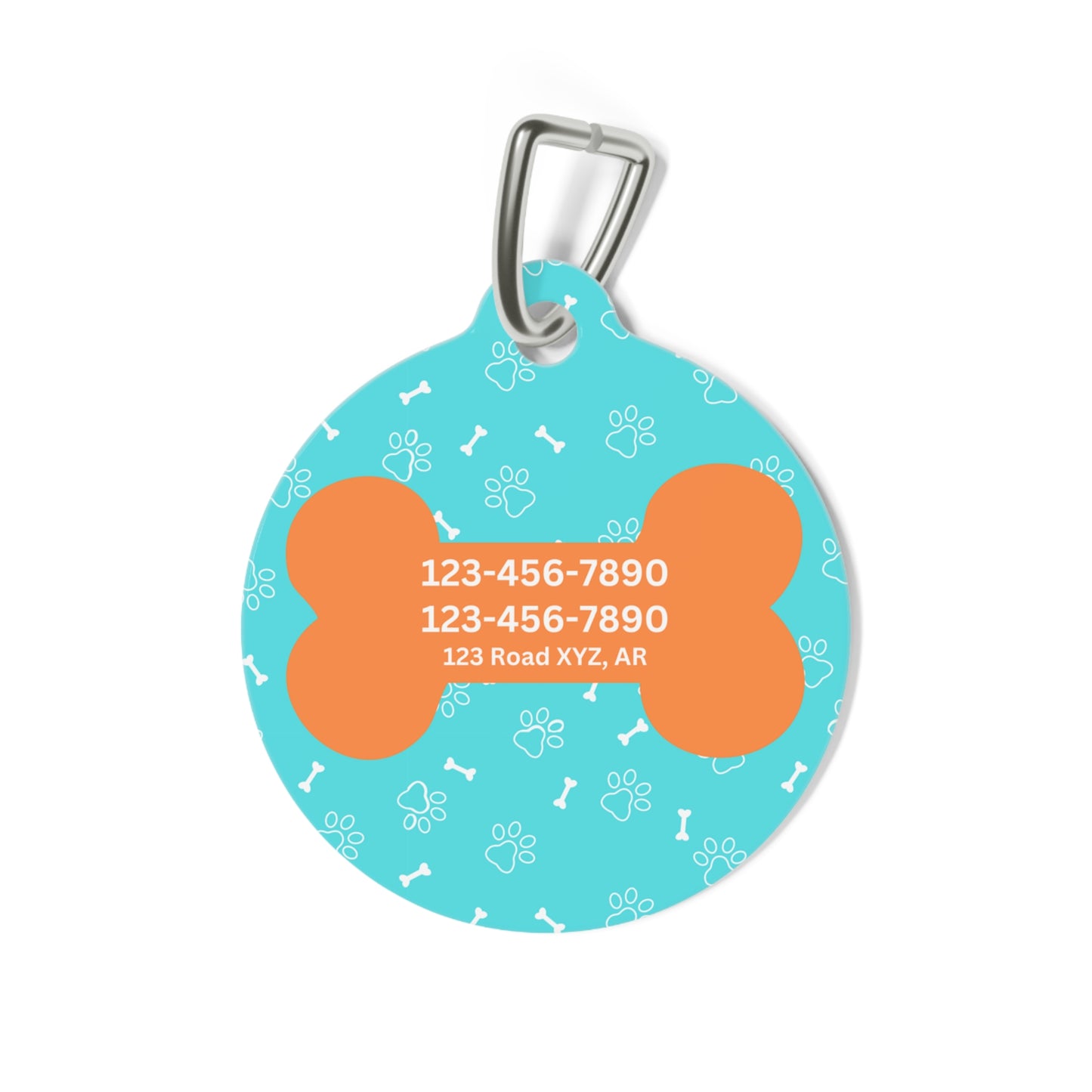 Dog Bone Pattern in Aqua and Orange Pet Tag