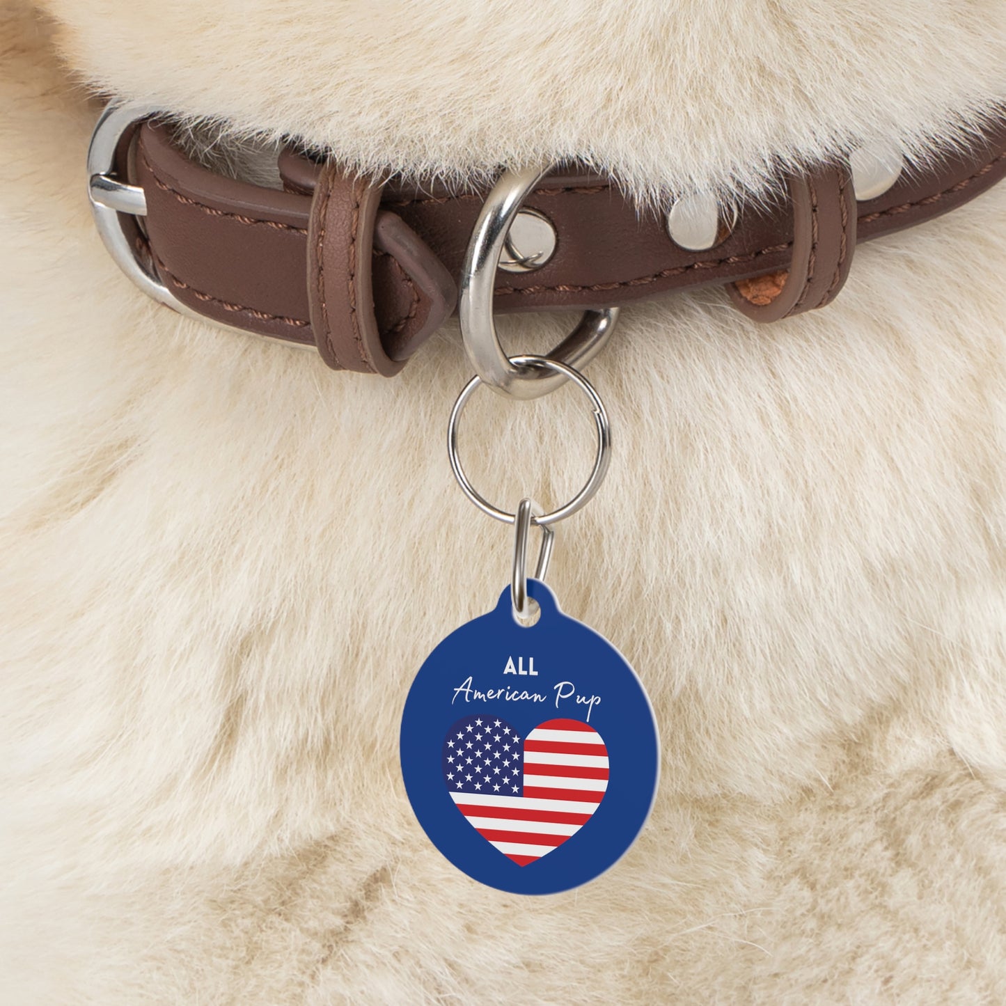 Pet Tag -All American Pup Heart Shaped American Flag Design