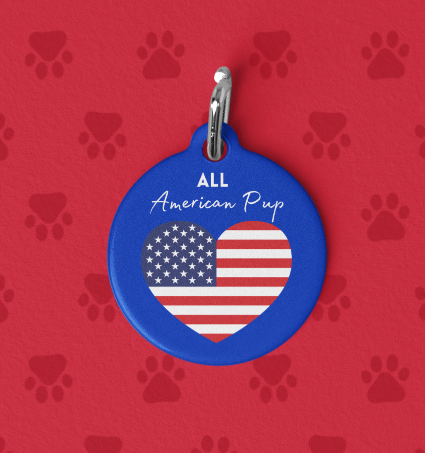 Pet Tag -All American Pup Heart Shaped American Flag Design