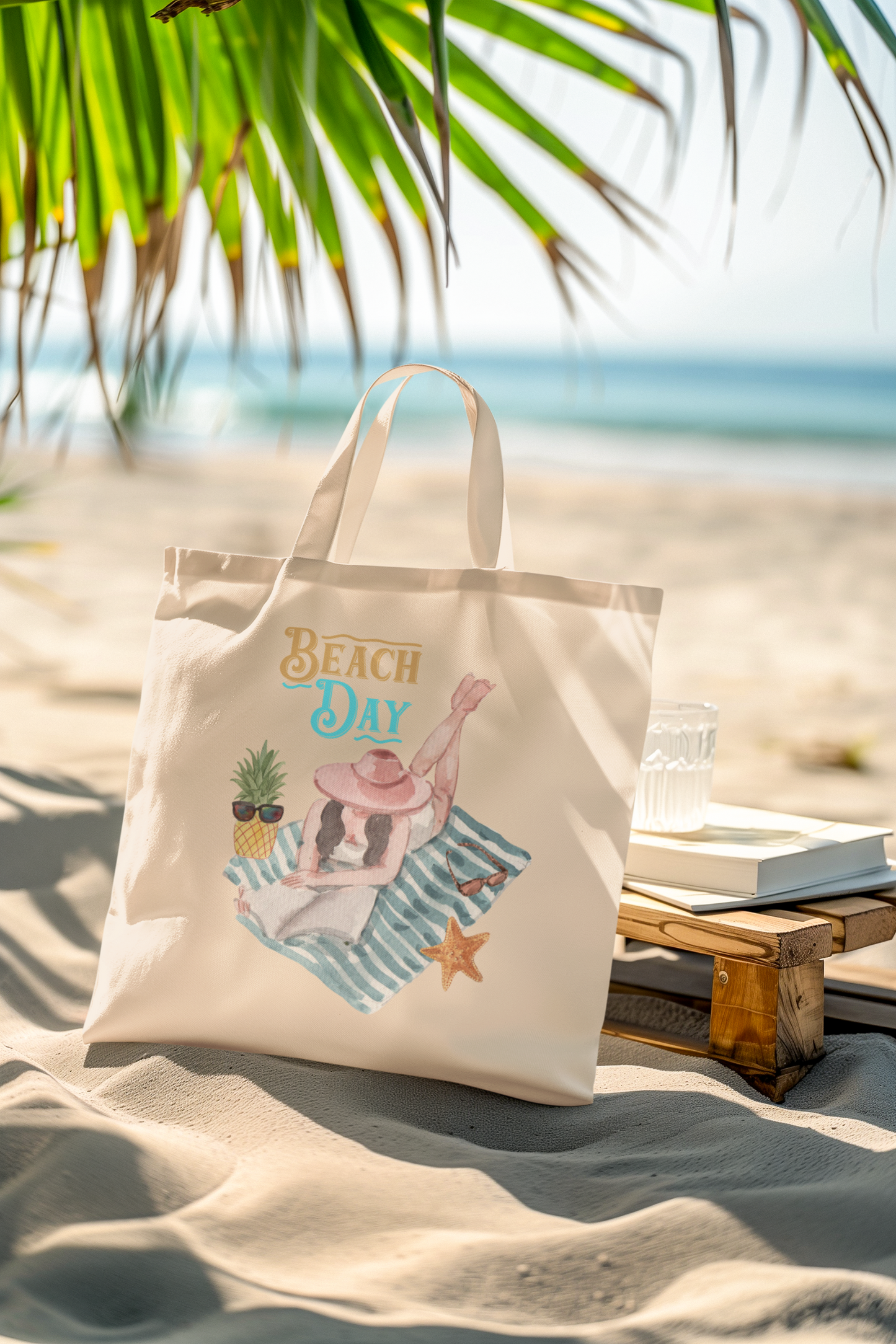 Beach Day Cotton Canva Tote Bag