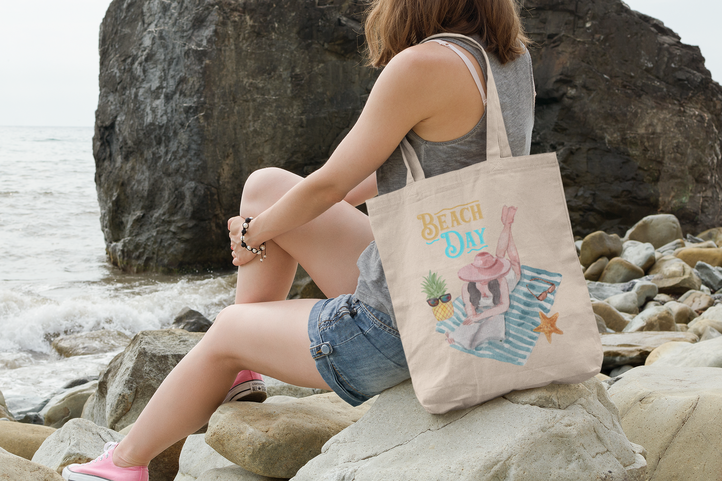 Beach Day Cotton Canva Tote Bag
