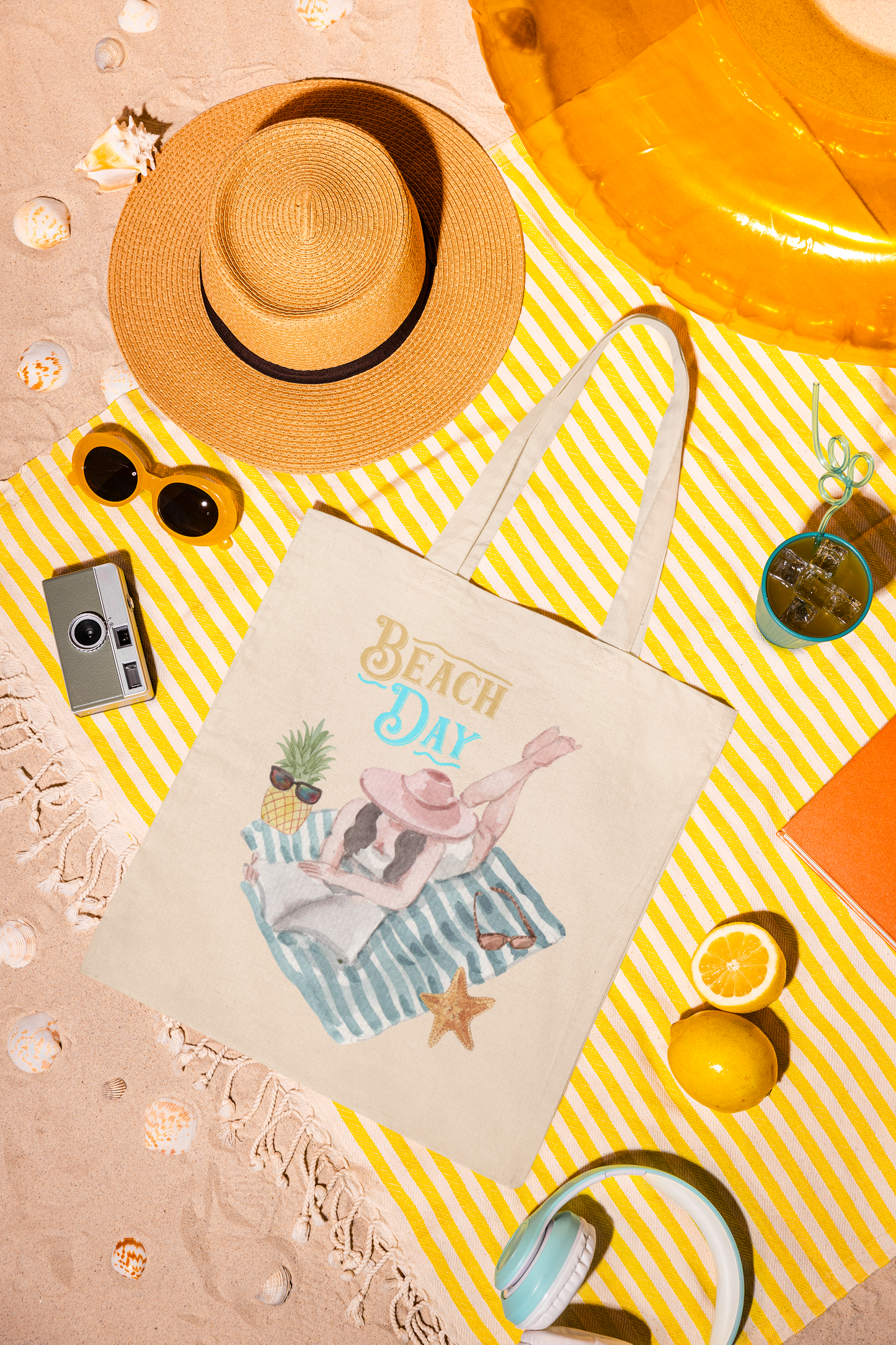 Beach Day Cotton Canva Tote Bag