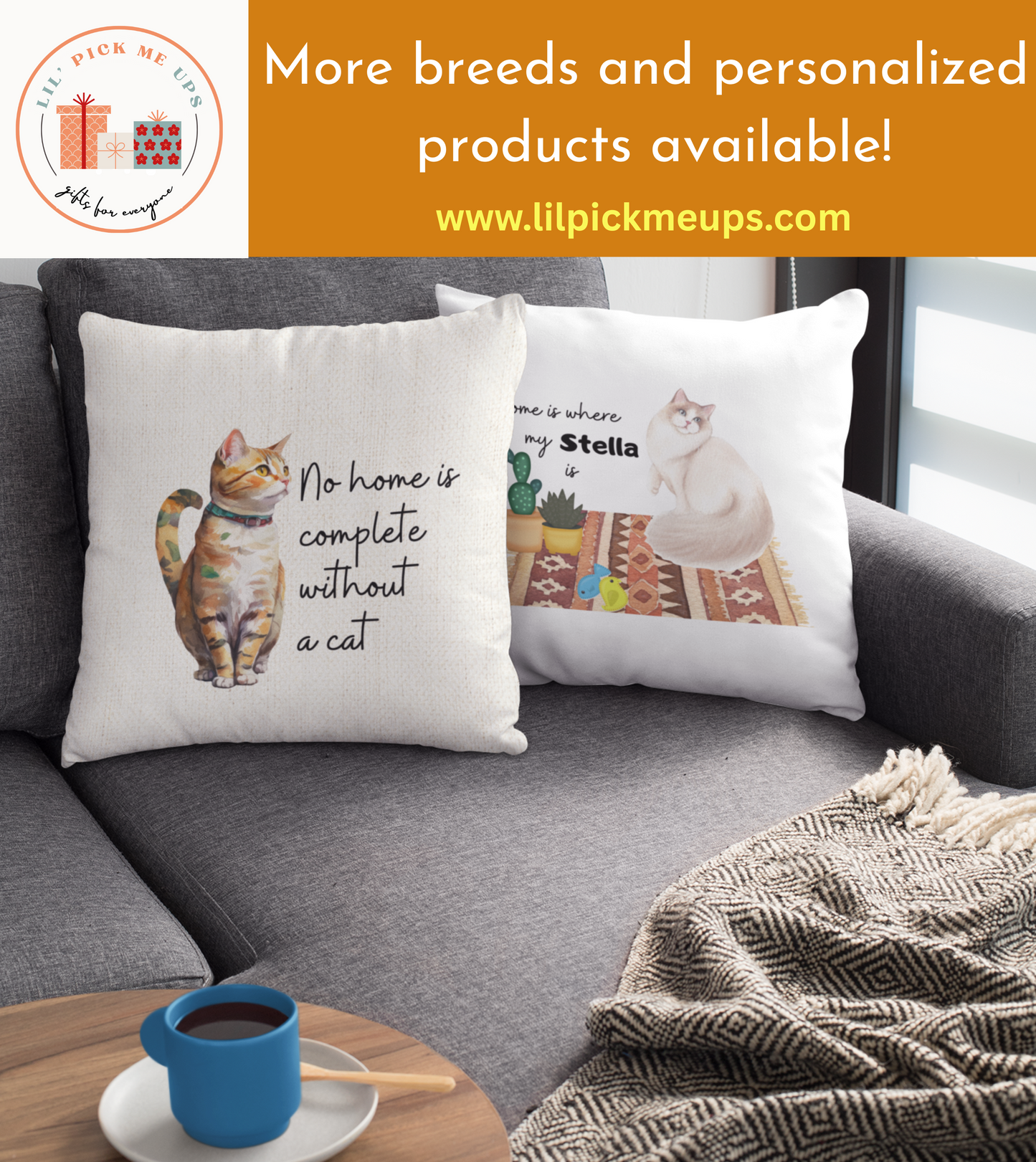 Cat Square Pillow - No Home is Complete Without a Cat