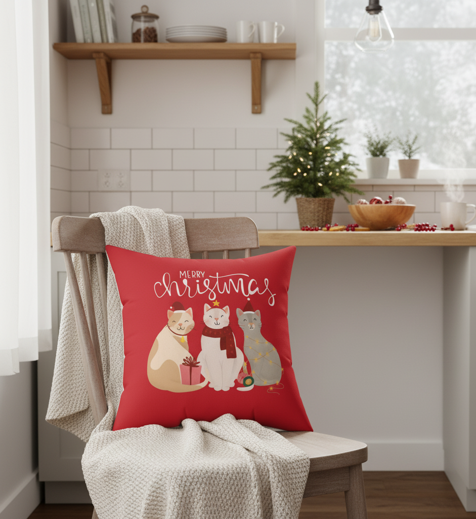 Merry Christmas Cats Decorative Pillow