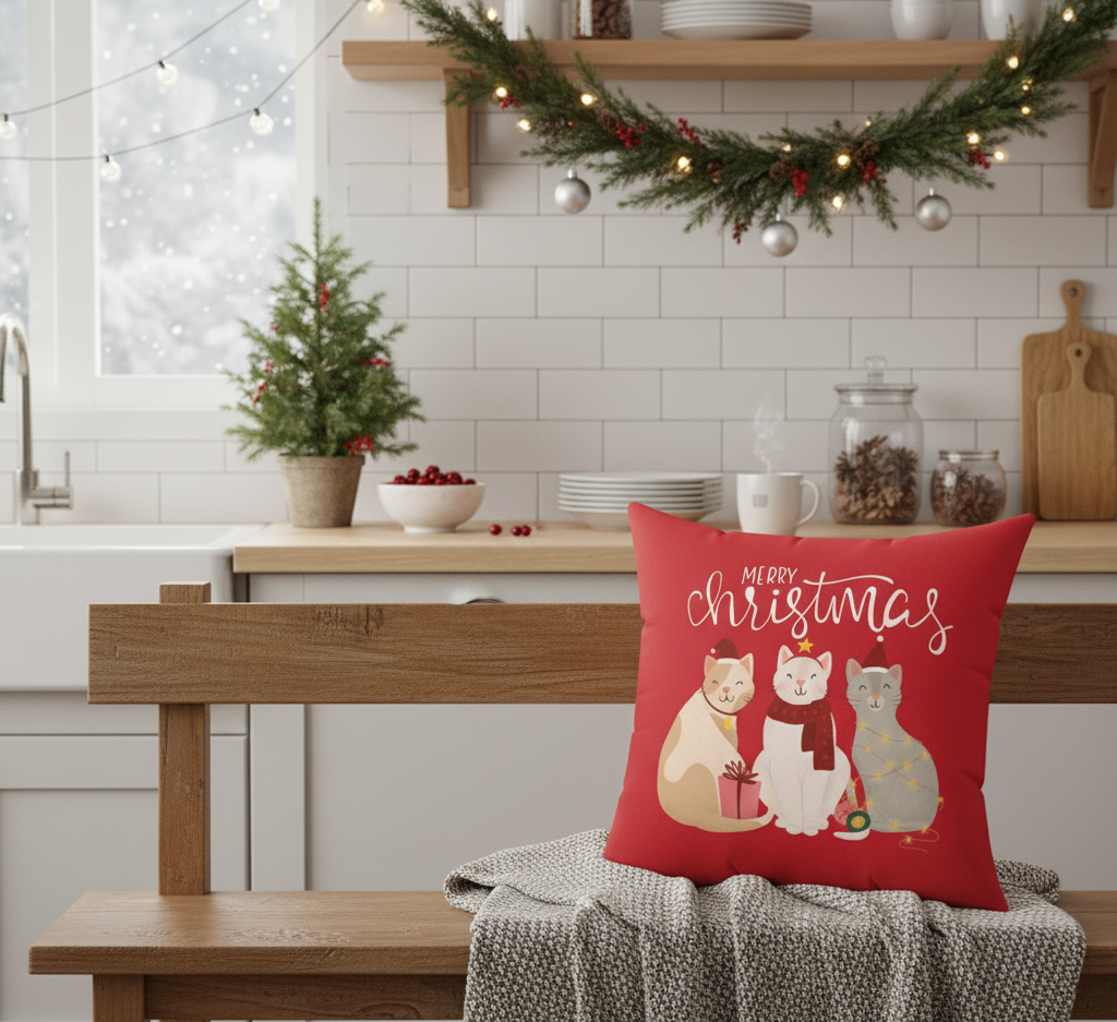 Merry Christmas Cats Decorative Pillow