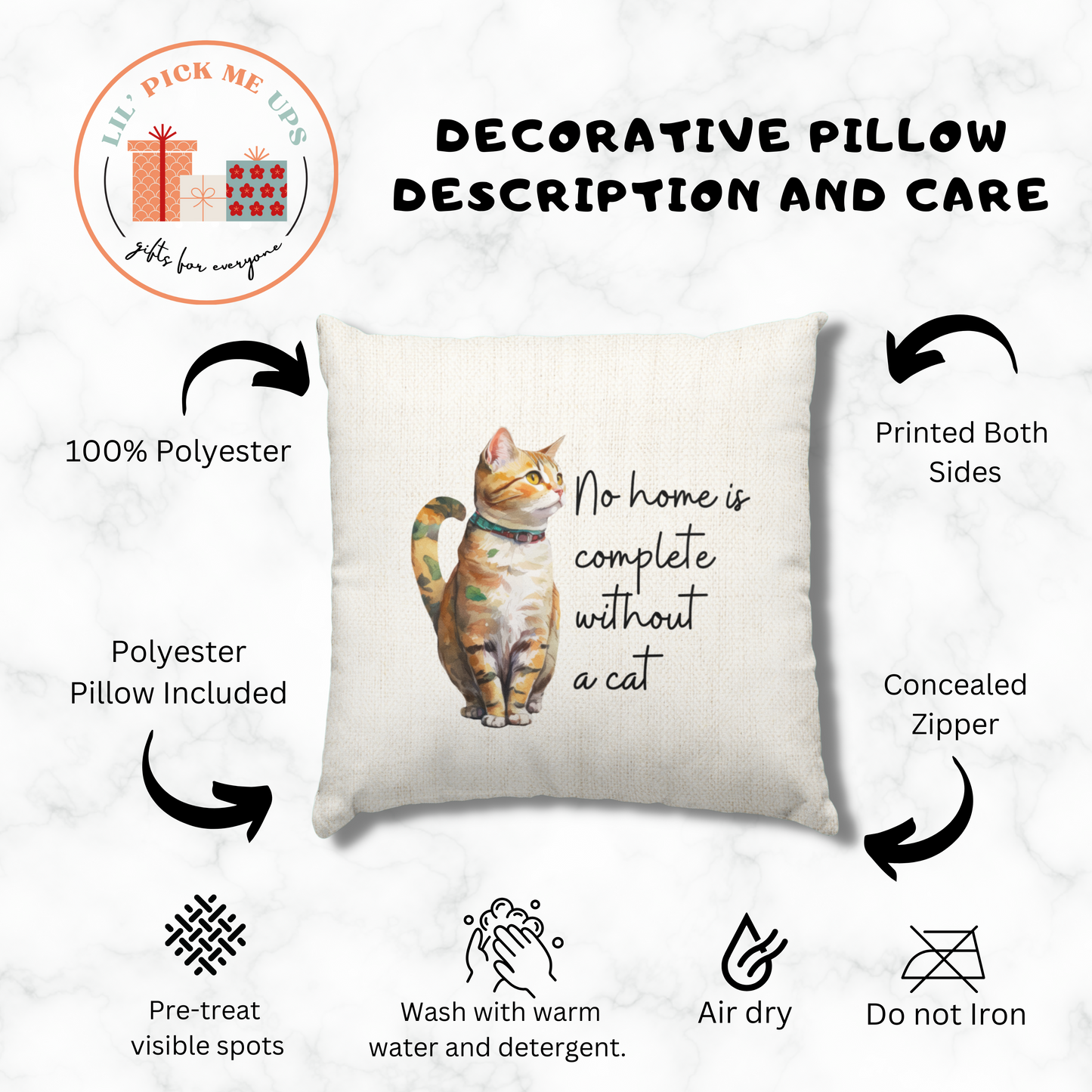 Cat Square Pillow - No Home is Complete Without a Cat
