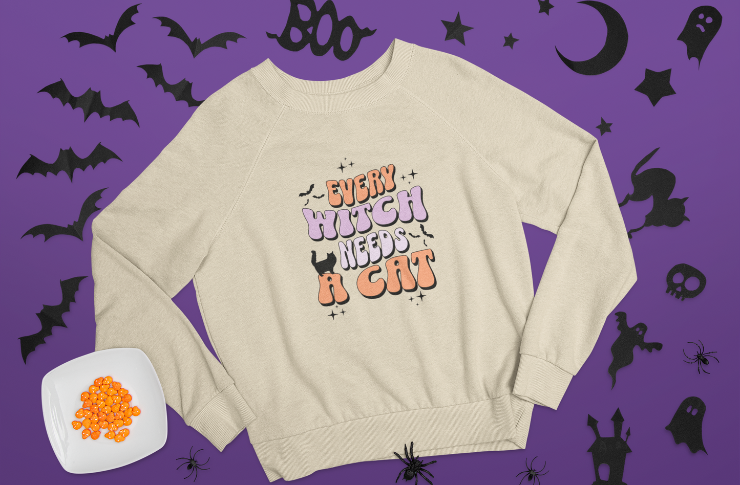 Every Witch Needs a Cat Halloween Crewneck Sweatshirt