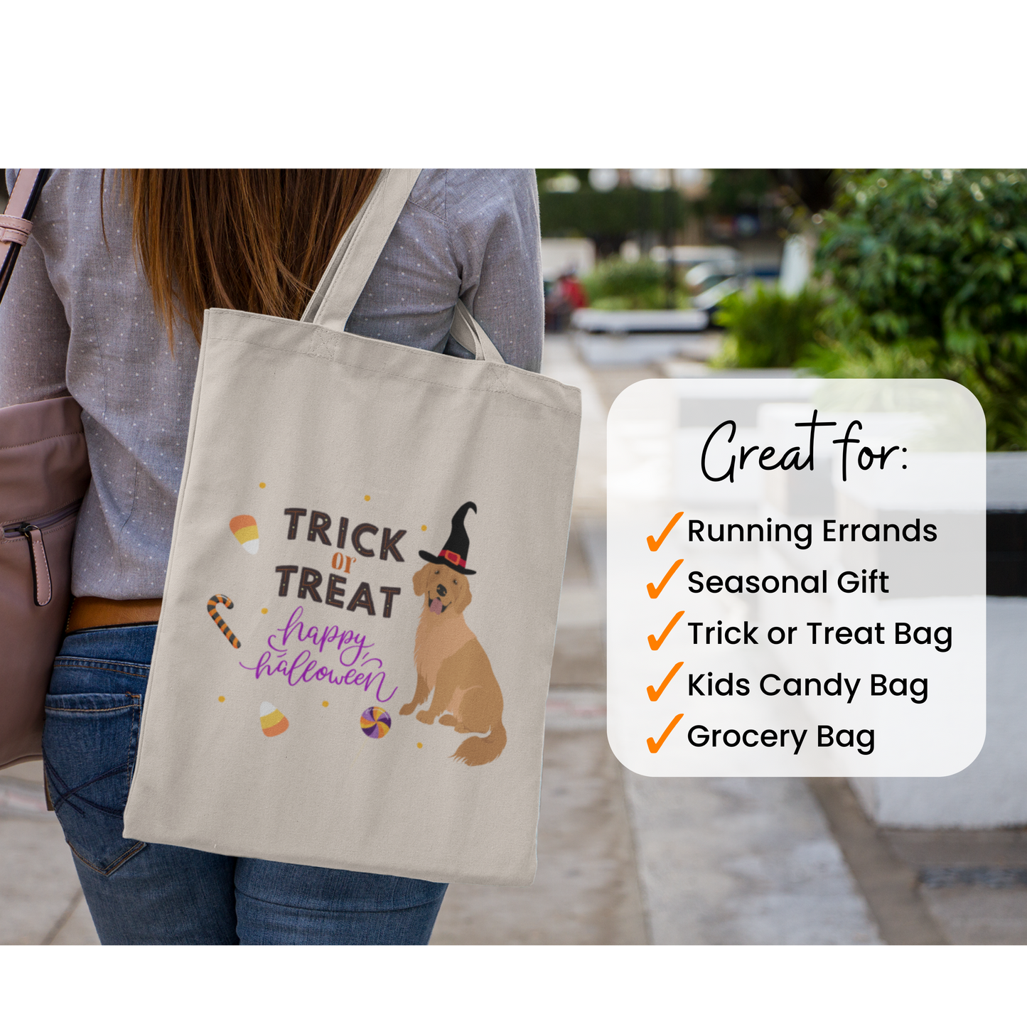 Halloween Dog Tote Bag, Trick or Treat Candy Bag