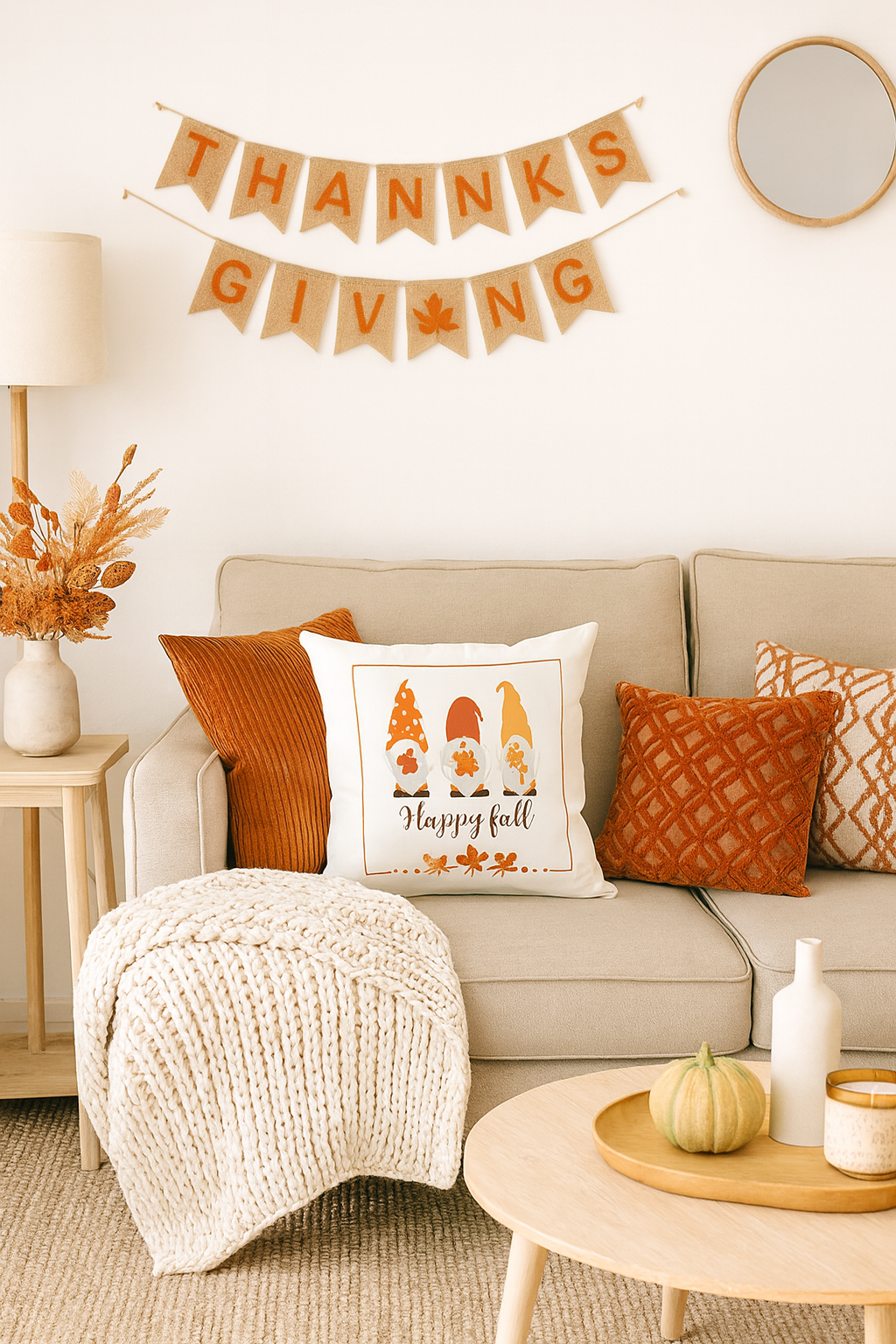 Happy Fall Gnomes Decorative Throw Pillow