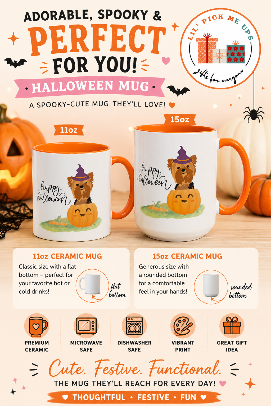 Halloween Yorkie Coffee Mug — Happy Halloween Pumpkin Dog Accent Mug