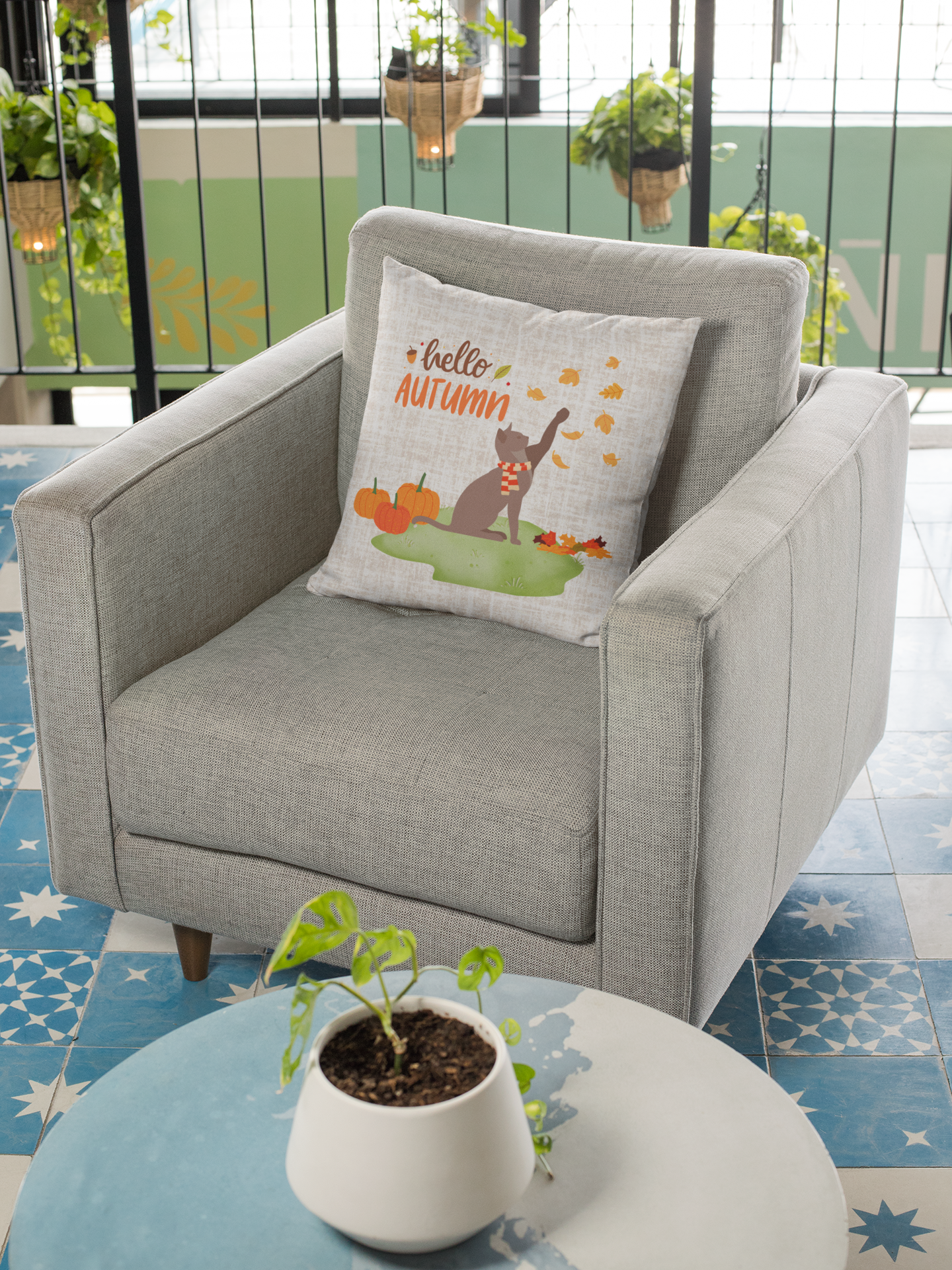 Fall Vibes Cat Decorative Pillow