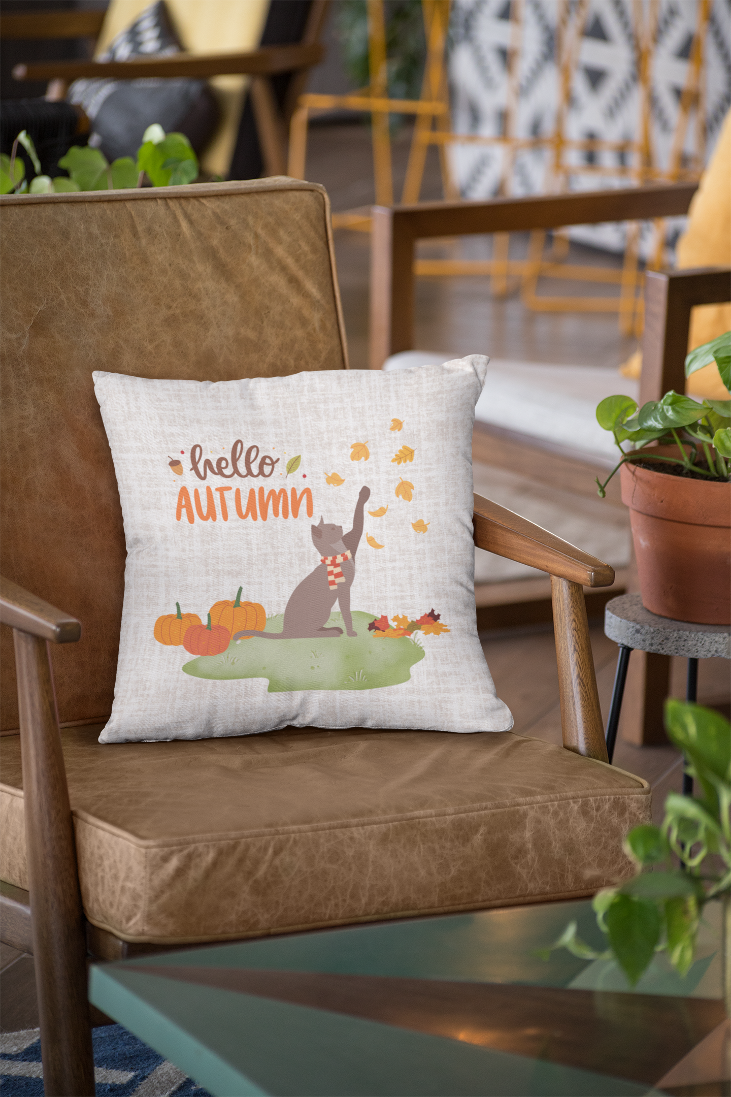 Fall Vibes Cat Decorative Pillow