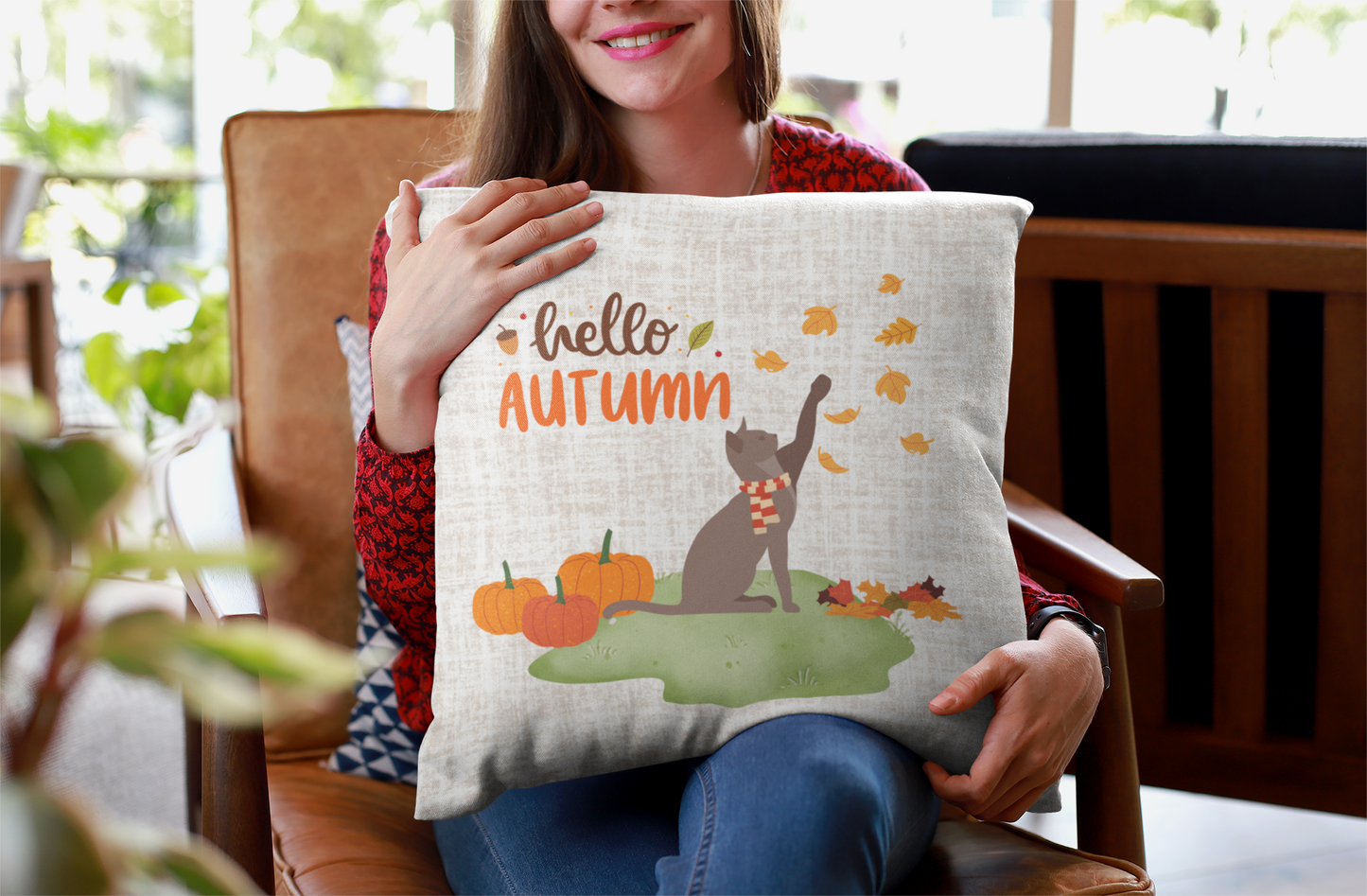 Fall Vibes Cat Decorative Pillow
