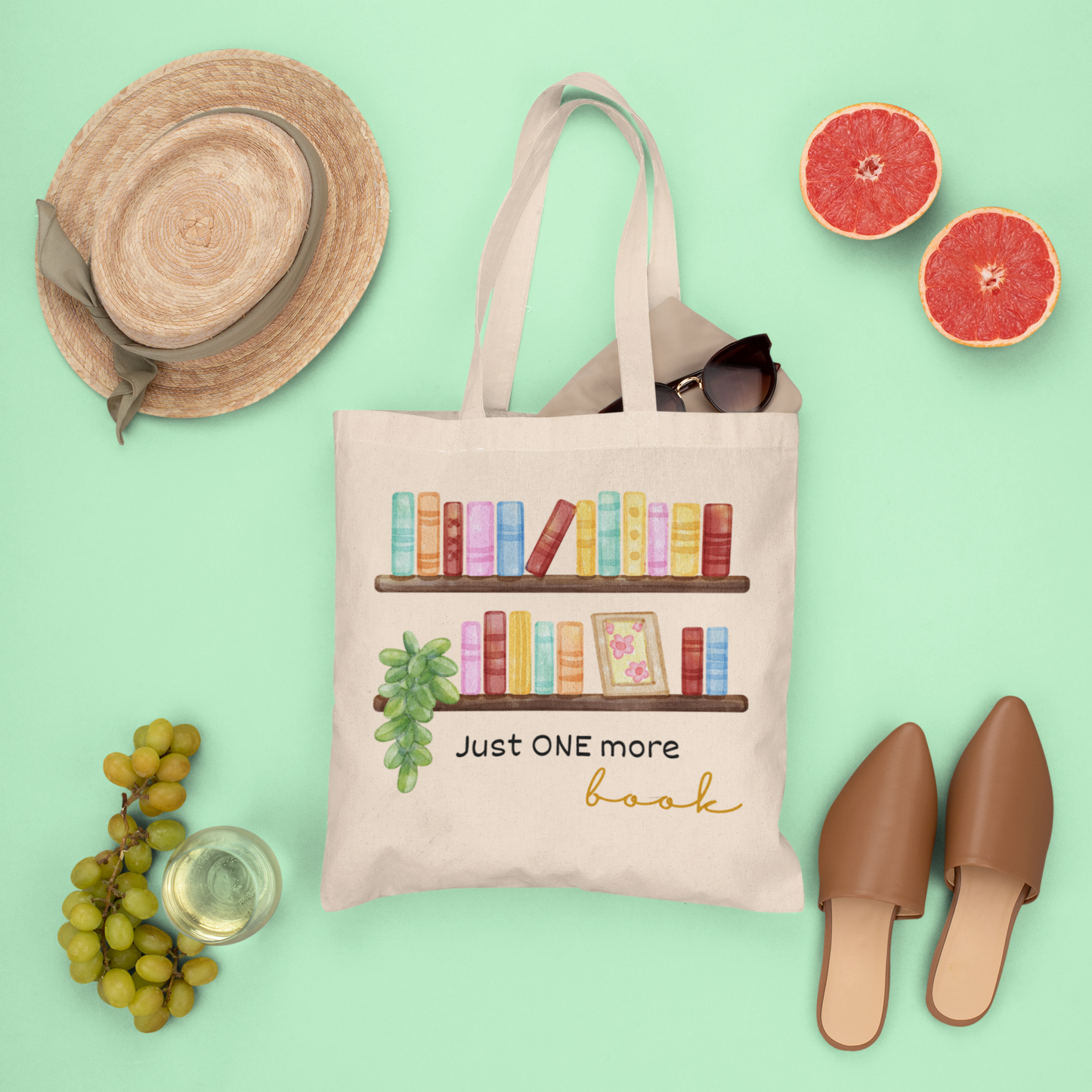 Just One More Book Natural Tote Bag