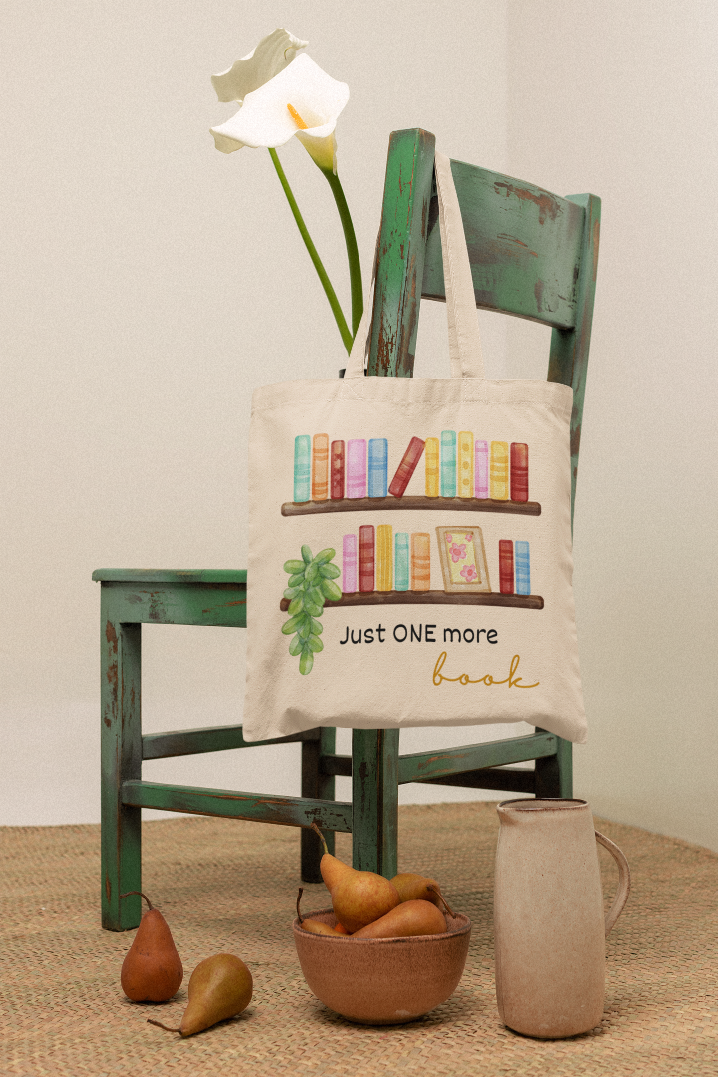Just One More Book Natural Tote Bag