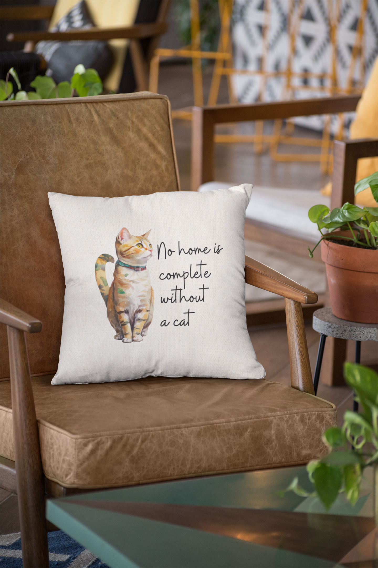 Cat Square Pillow - No Home is Complete Without a Cat
