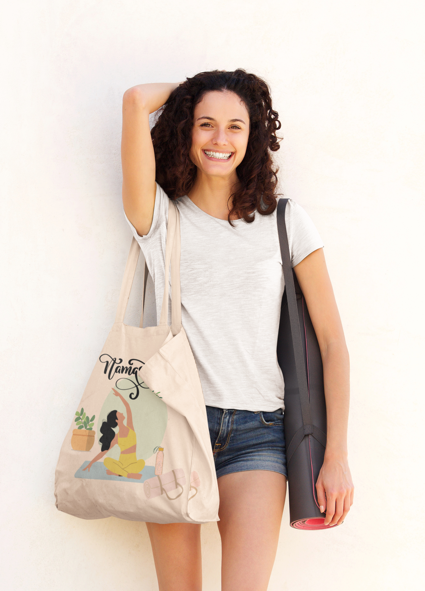 Namaste Yoga Girl Natural Tote Bag
