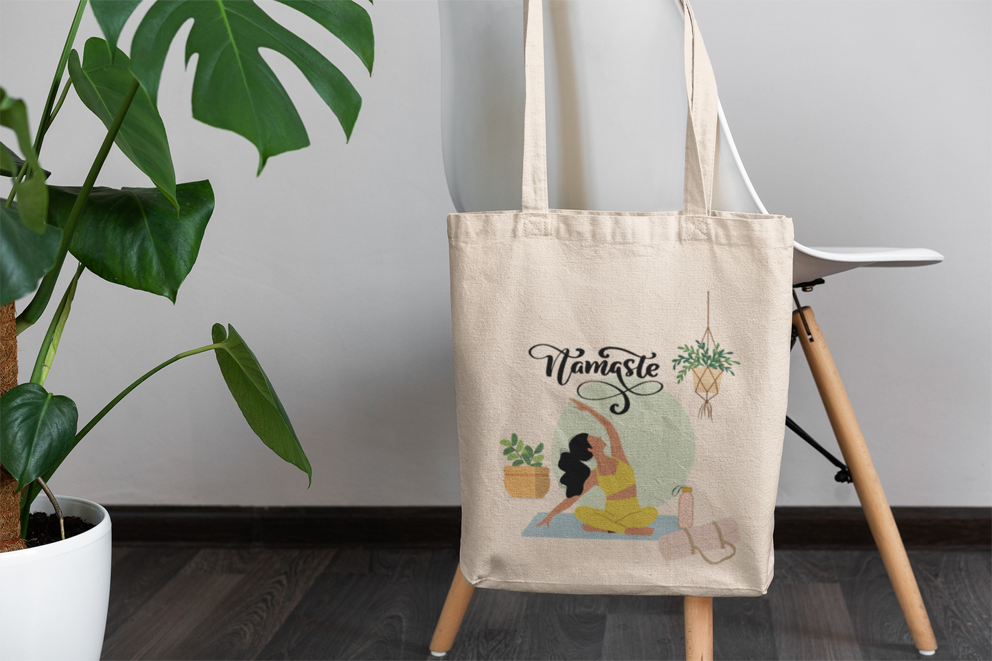 Namaste Yoga Girl Natural Tote Bag