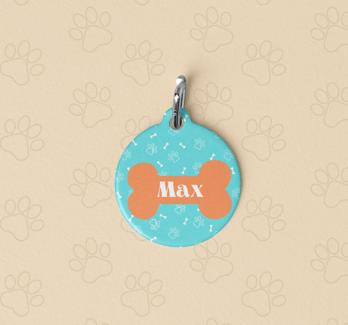 Dog Bone Pattern in Aqua and Orange Pet Tag