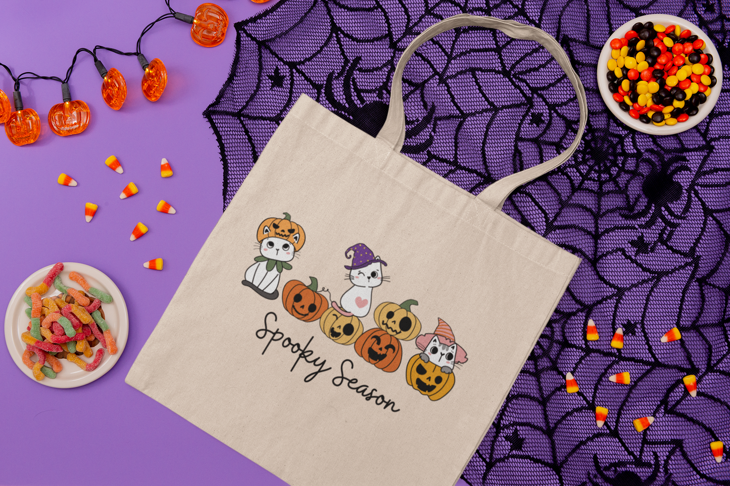 Spooky Season Halloween with Cats Tote Bag