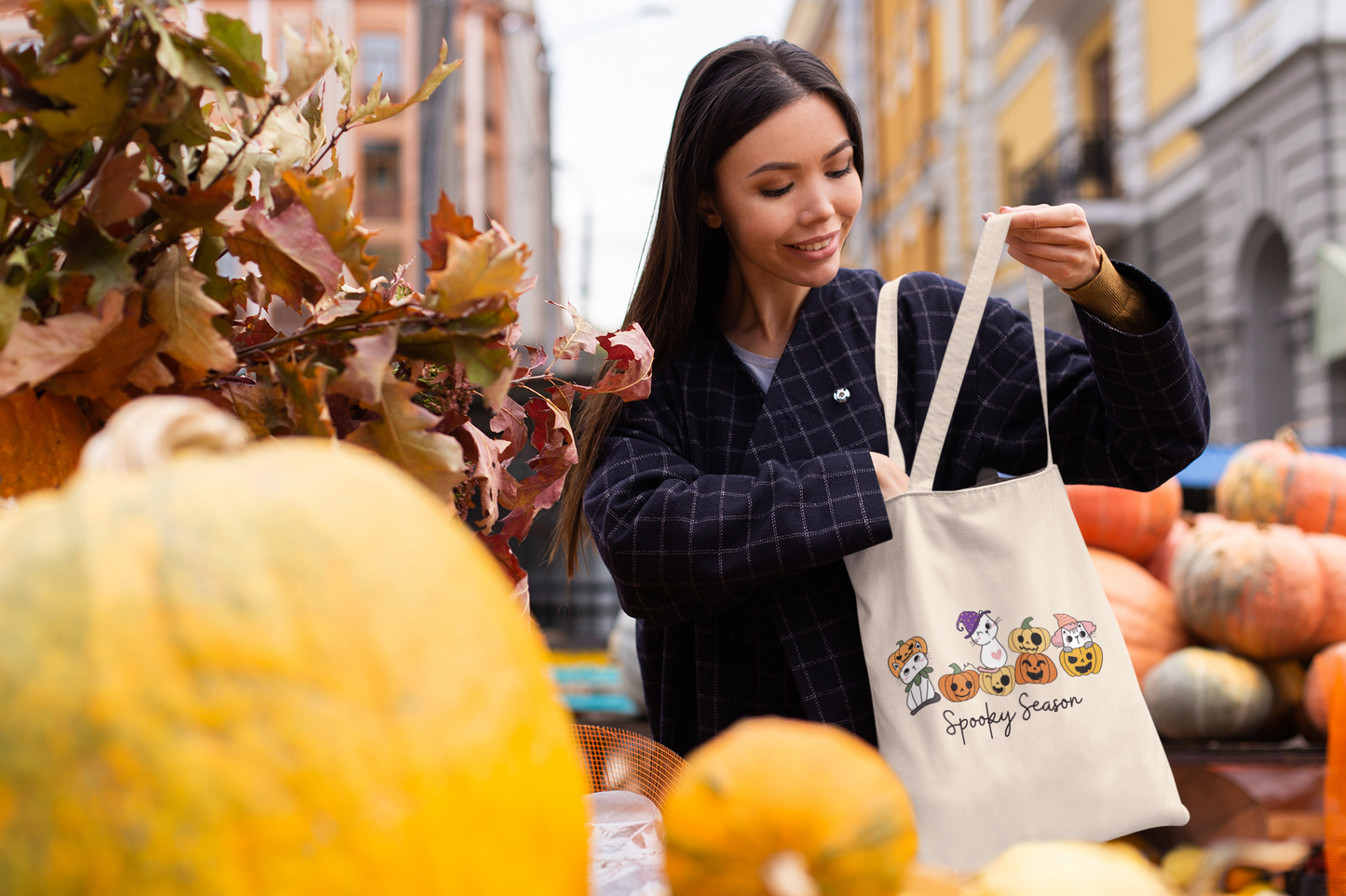 Spooky Season Halloween with Cats Tote Bag