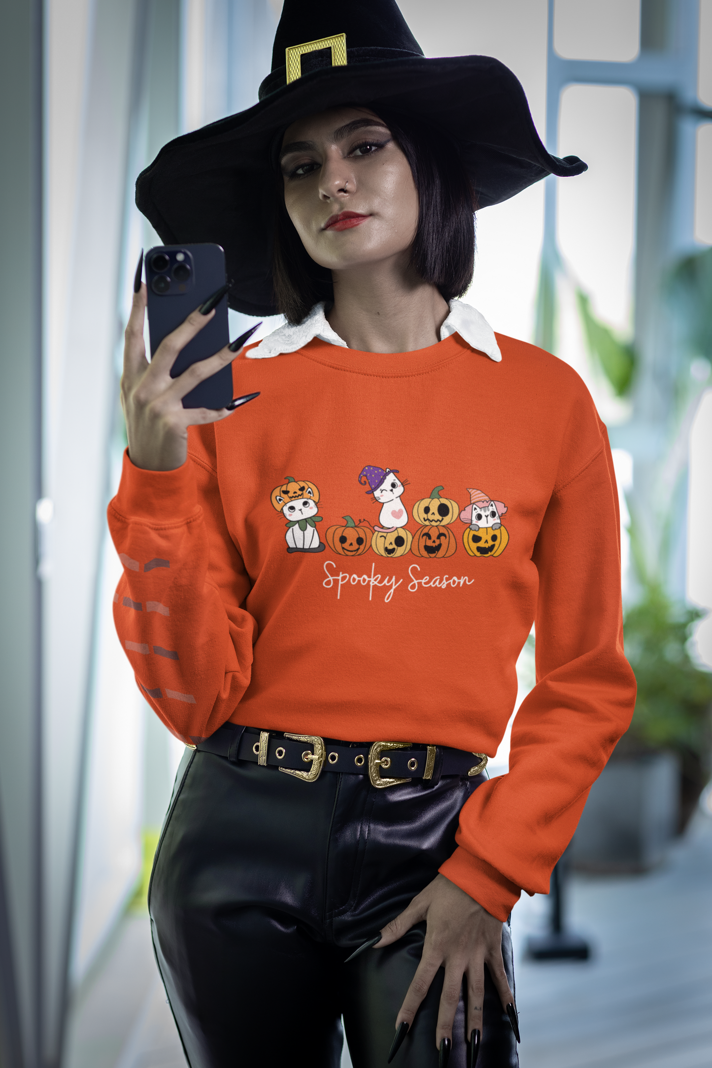 Spooky Season Cats Design Unisex Crewneck Sweatshirt