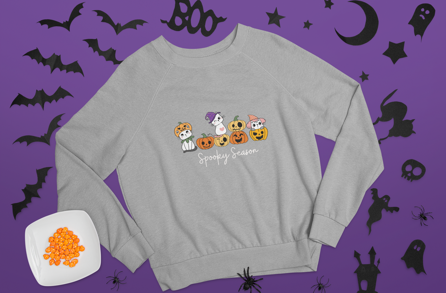 Spooky Season Cats Design Unisex Crewneck Sweatshirt
