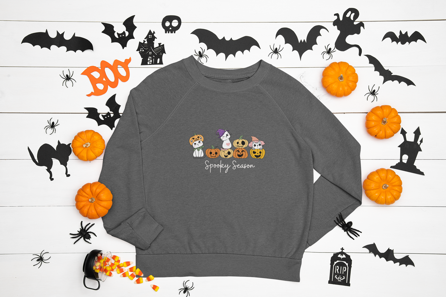 Spooky Season Cats Design Unisex Crewneck Sweatshirt