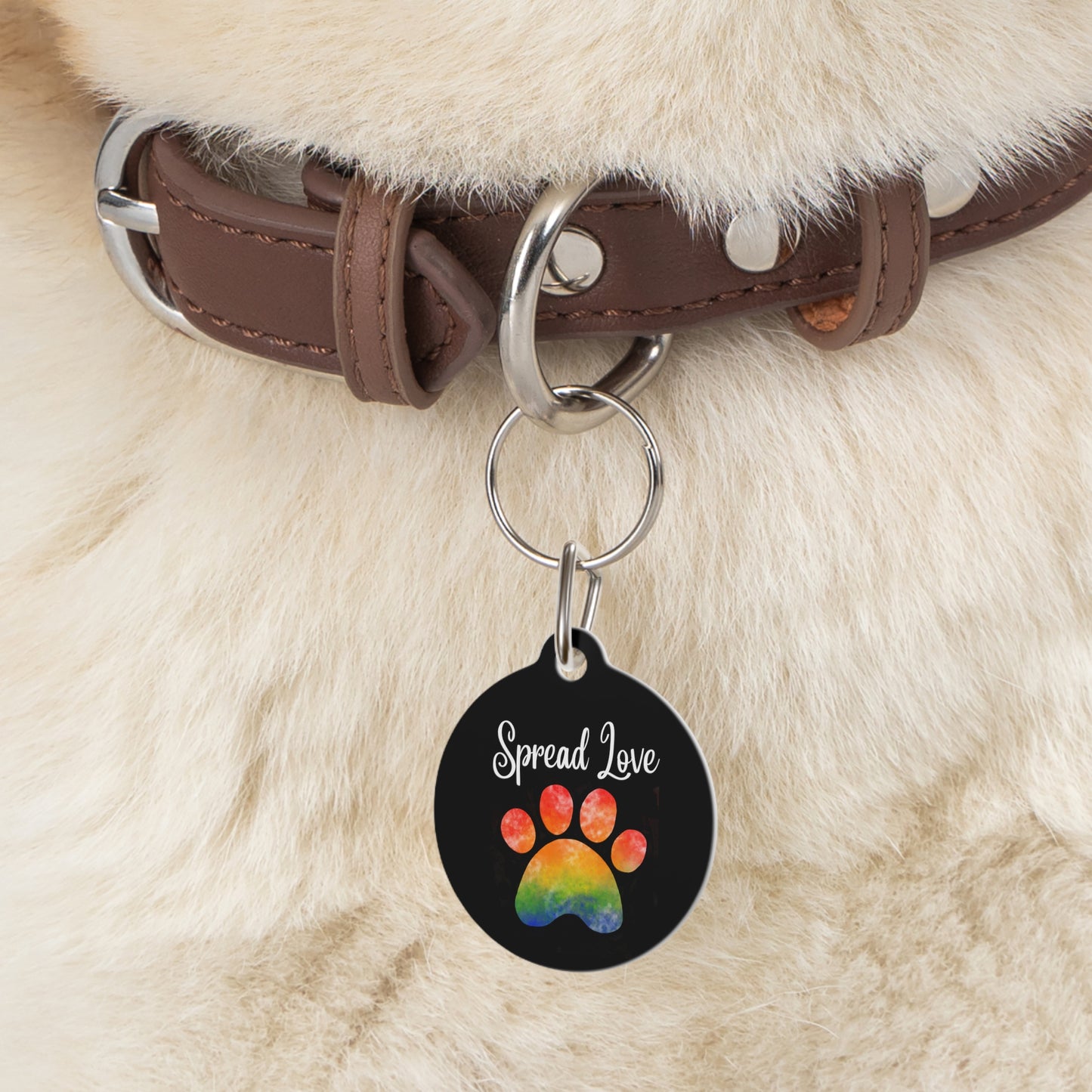 Pet Tag - Rainbow Paw Print Spread Love