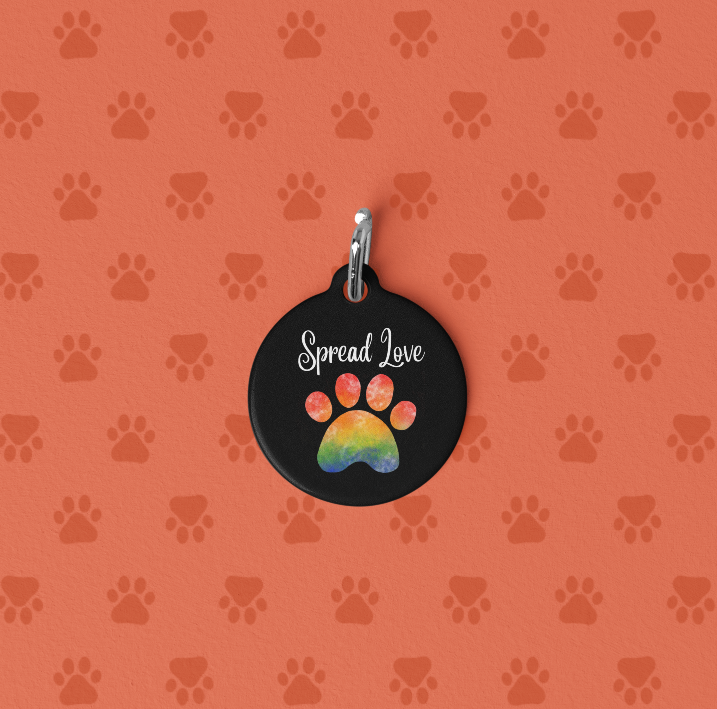 Pet Tag - Rainbow Paw Print Spread Love