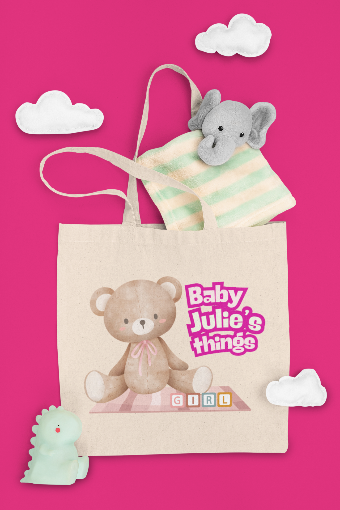 Personalized Teddy Bear Tote Bag - Pink