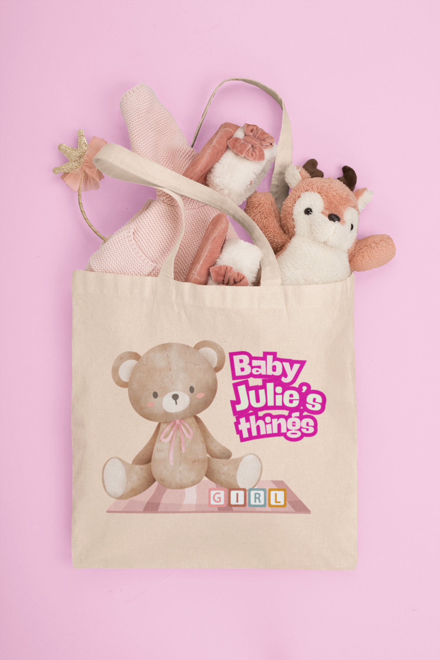 Personalized Teddy Bear Tote Bag - Pink