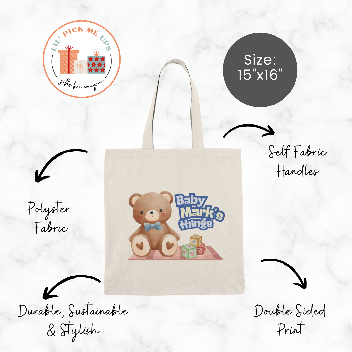 Personalized Teddy Bear Tote Bag - Pink