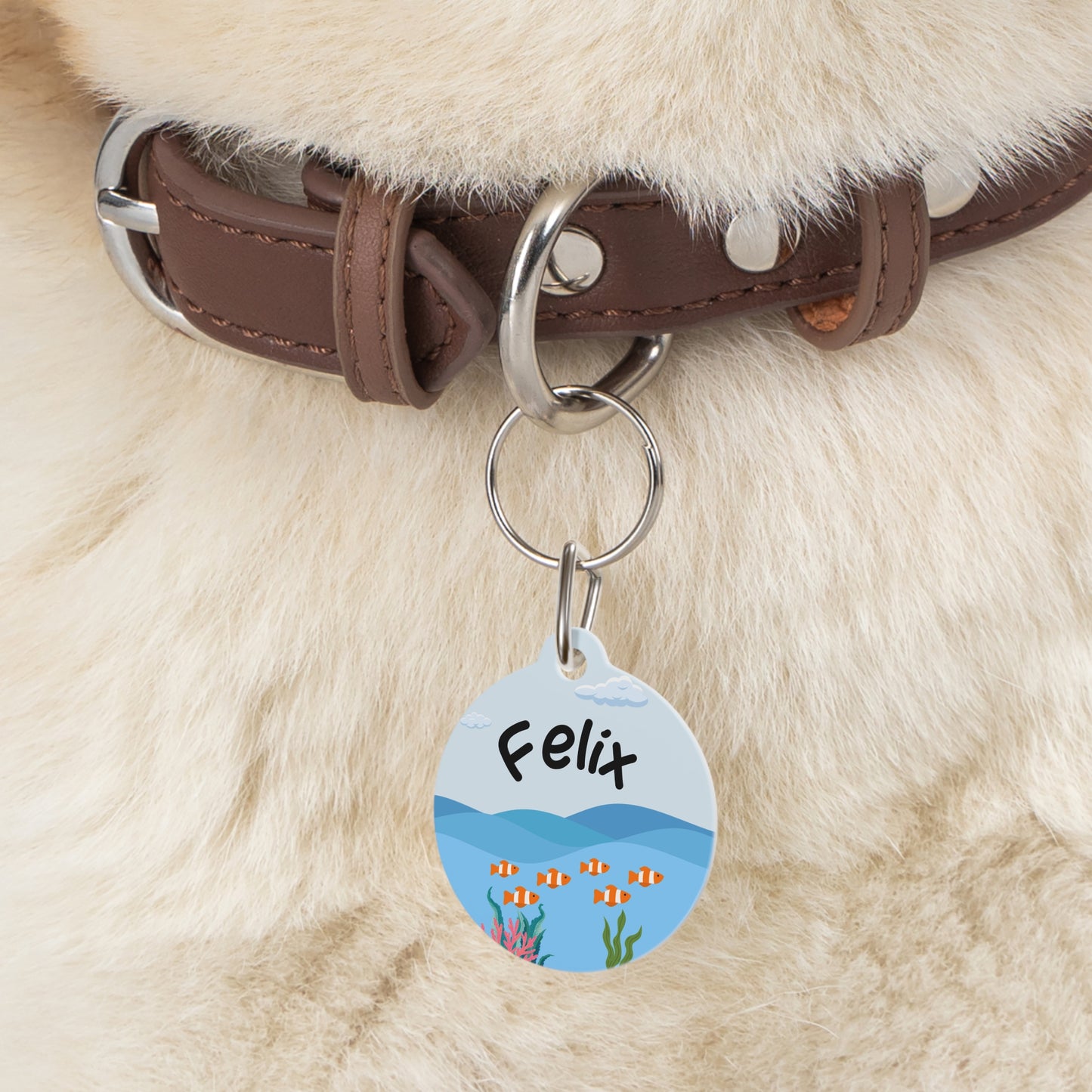 Pet Tag - Funny Cat Id Tag with Floating Cat in Sea Design