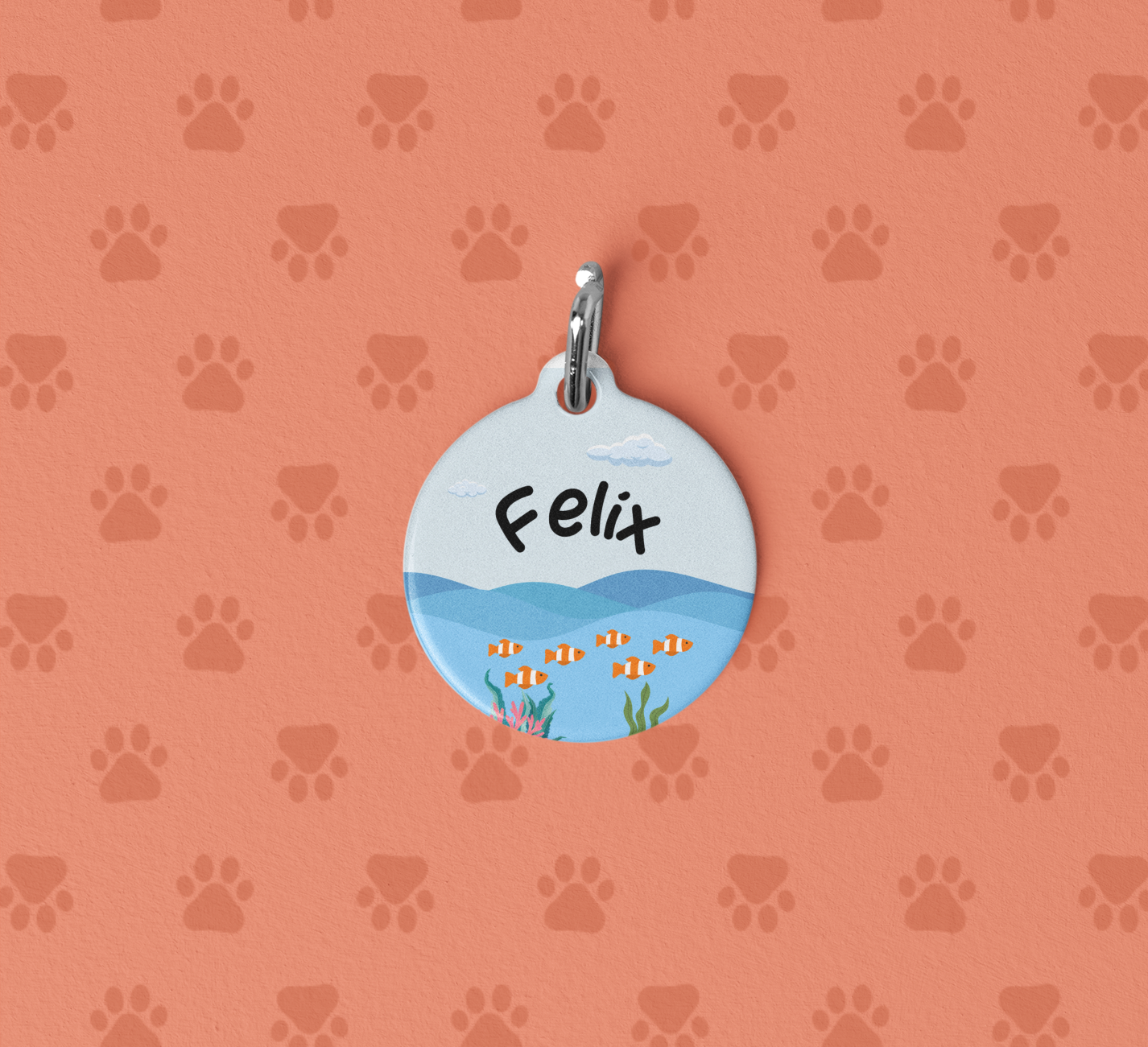 Pet Tag - Funny Cat Id Tag with Floating Cat in Sea Design