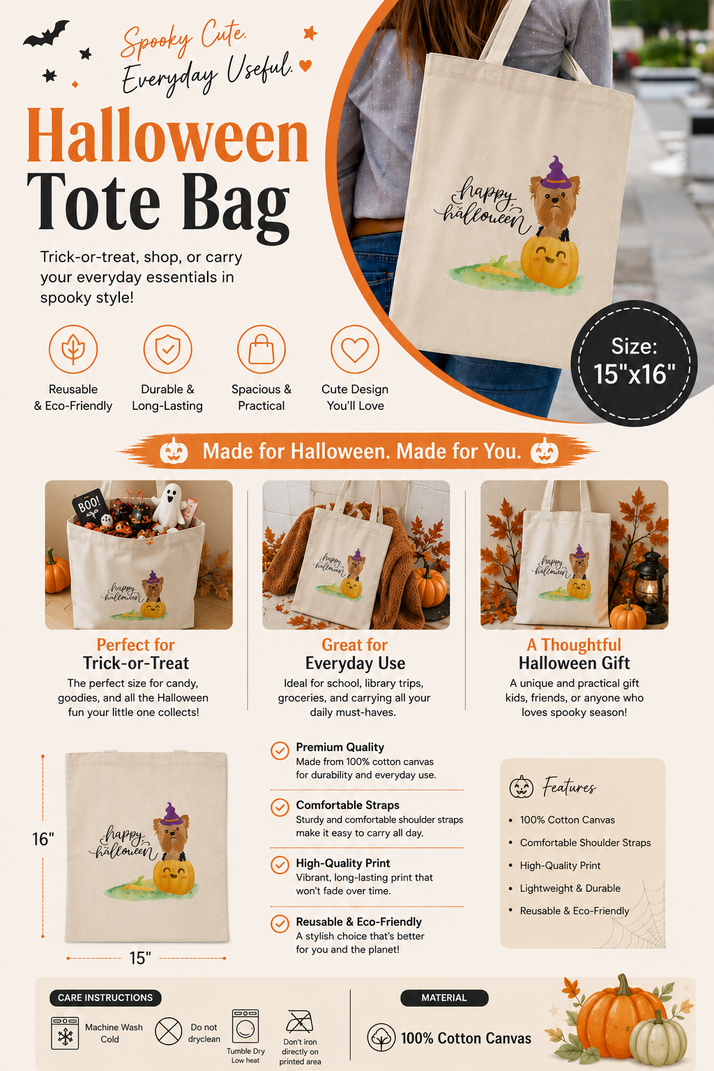 Yorkshire Terrier Halloween Tote Bag | Dog Lover Gift