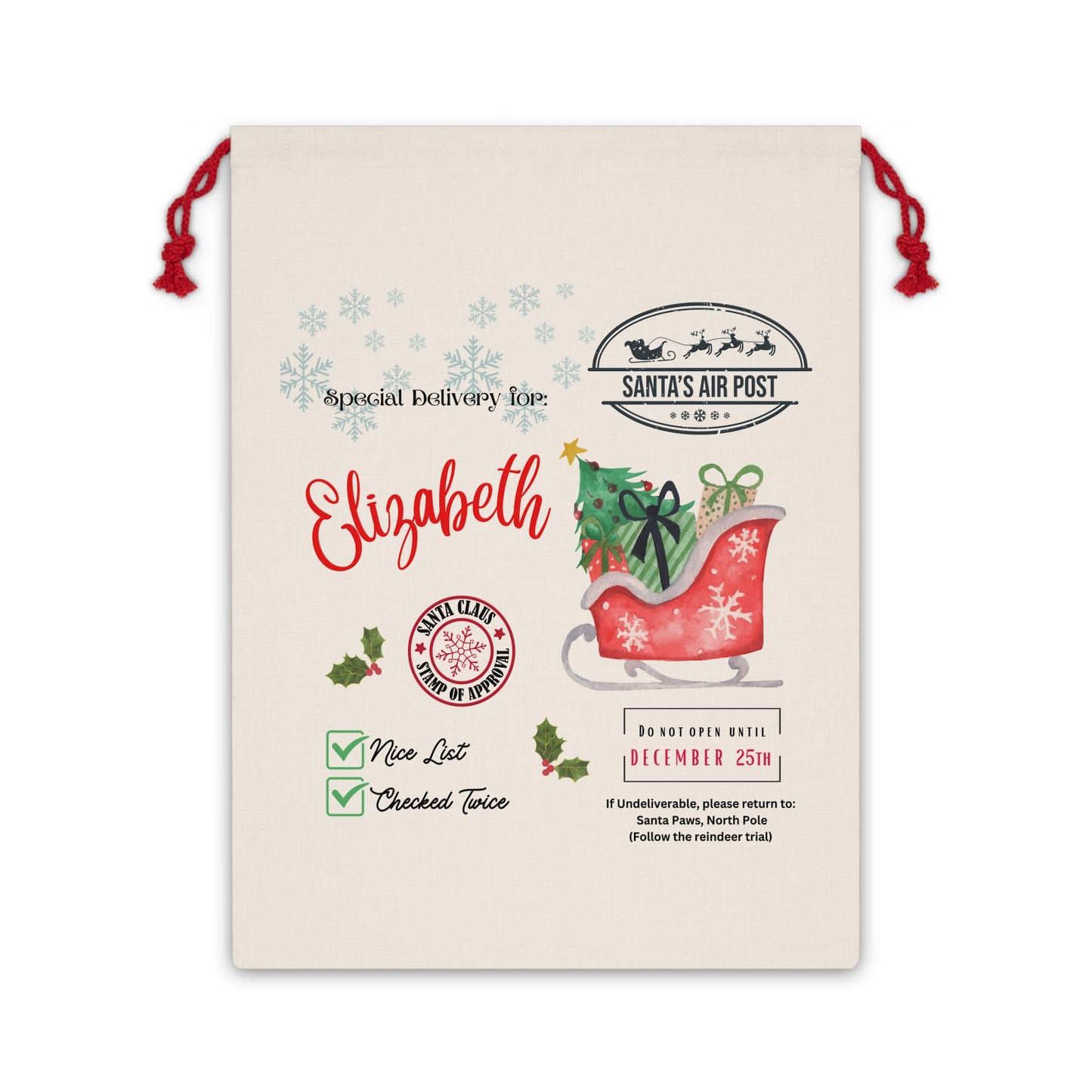 Personalized Christmas Gift Bag Sack