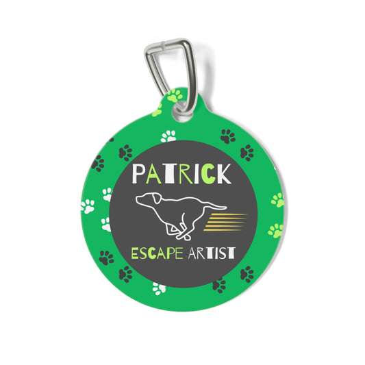Pet Tag - Funny Dog Tag with 'Escape Artist' Text and Running Dog Design