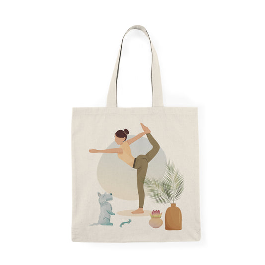 Yoga Girl and dog Natural Cotton Tote Bag, Pet Owner Gift, Yoga gift, Cat Lover, Animal Lover