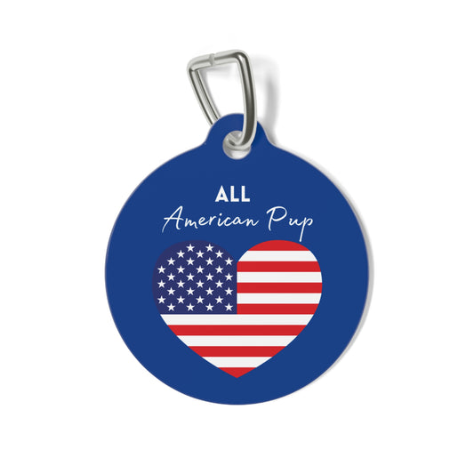 Pet Tag -All American Pup Heart Shaped American Flag Design